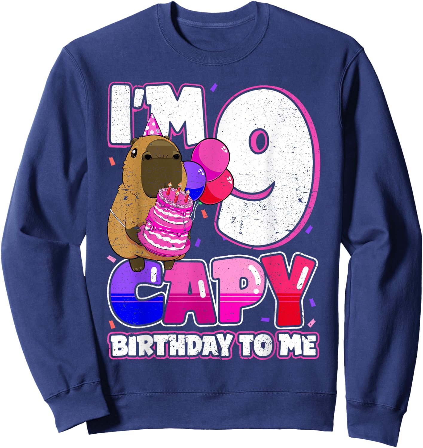 9 Years Capy Birthday to me Girls 9th Birthday Capybara Sweatshirt - Sweatshirt | Navy