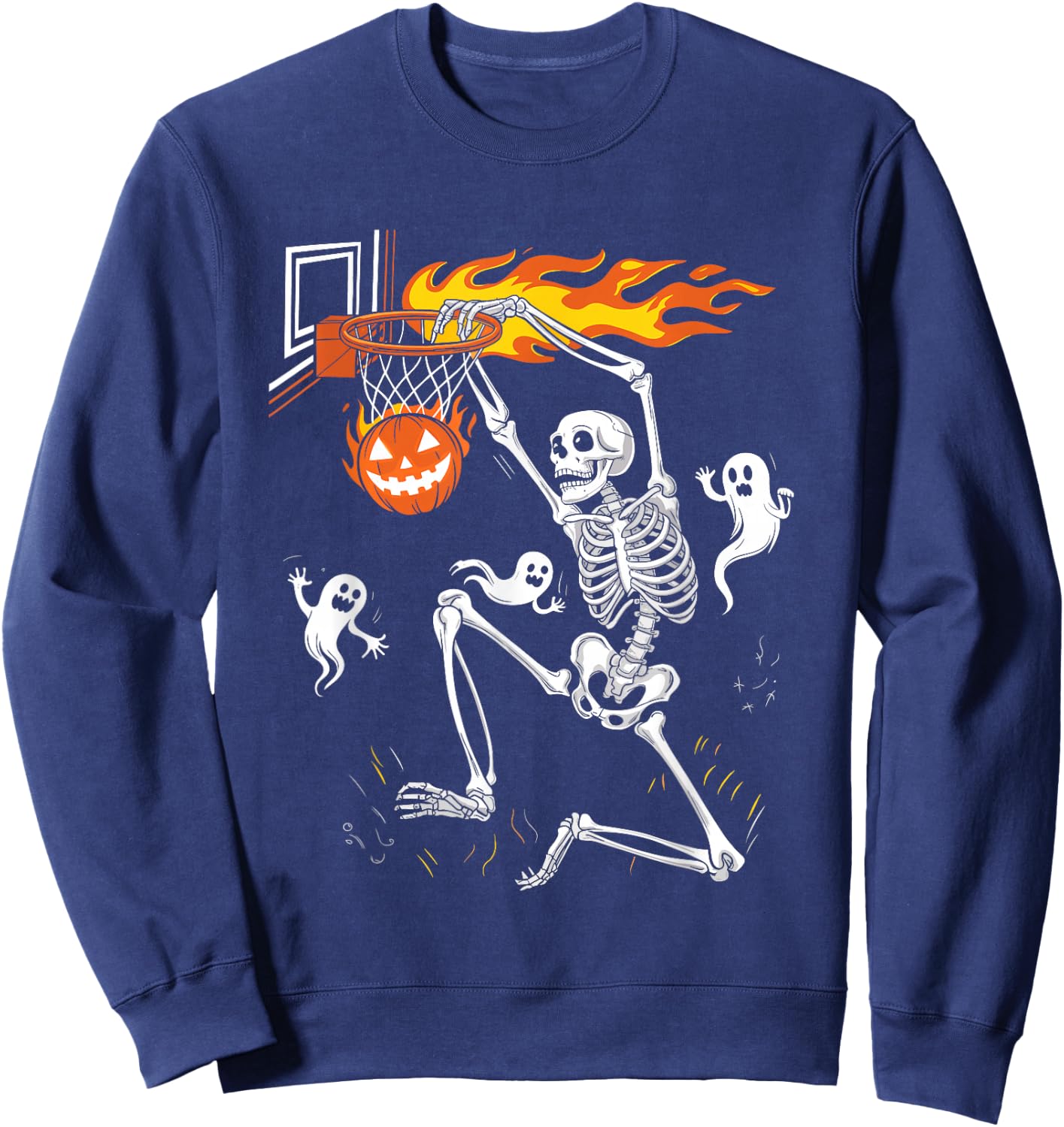 Funny Skeleton Playing Basketball Lovers Spooky Halloween Sweatshirt - Sweatshirt | Navy