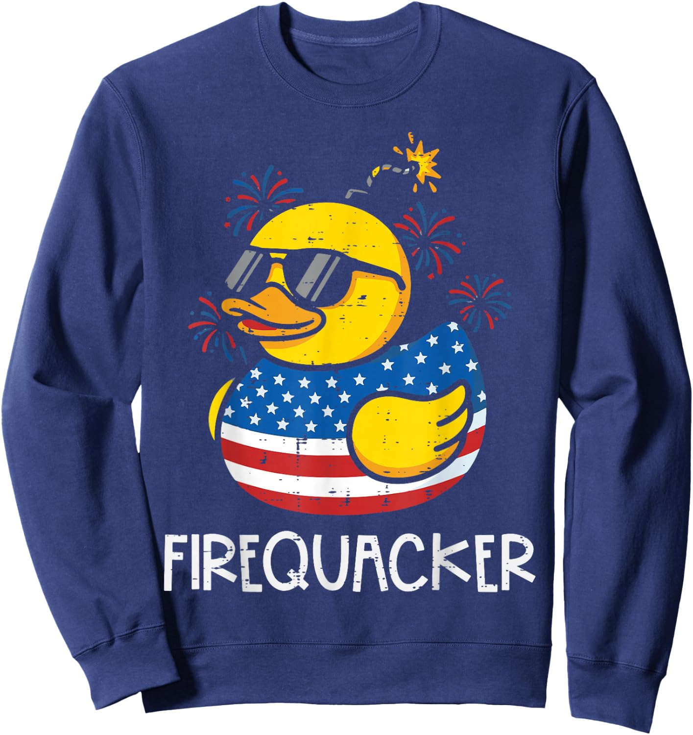 4th of July Duck Firequacker US Flag Cute Men Women Kids Sweatshirt - Sweatshirt | Navy
