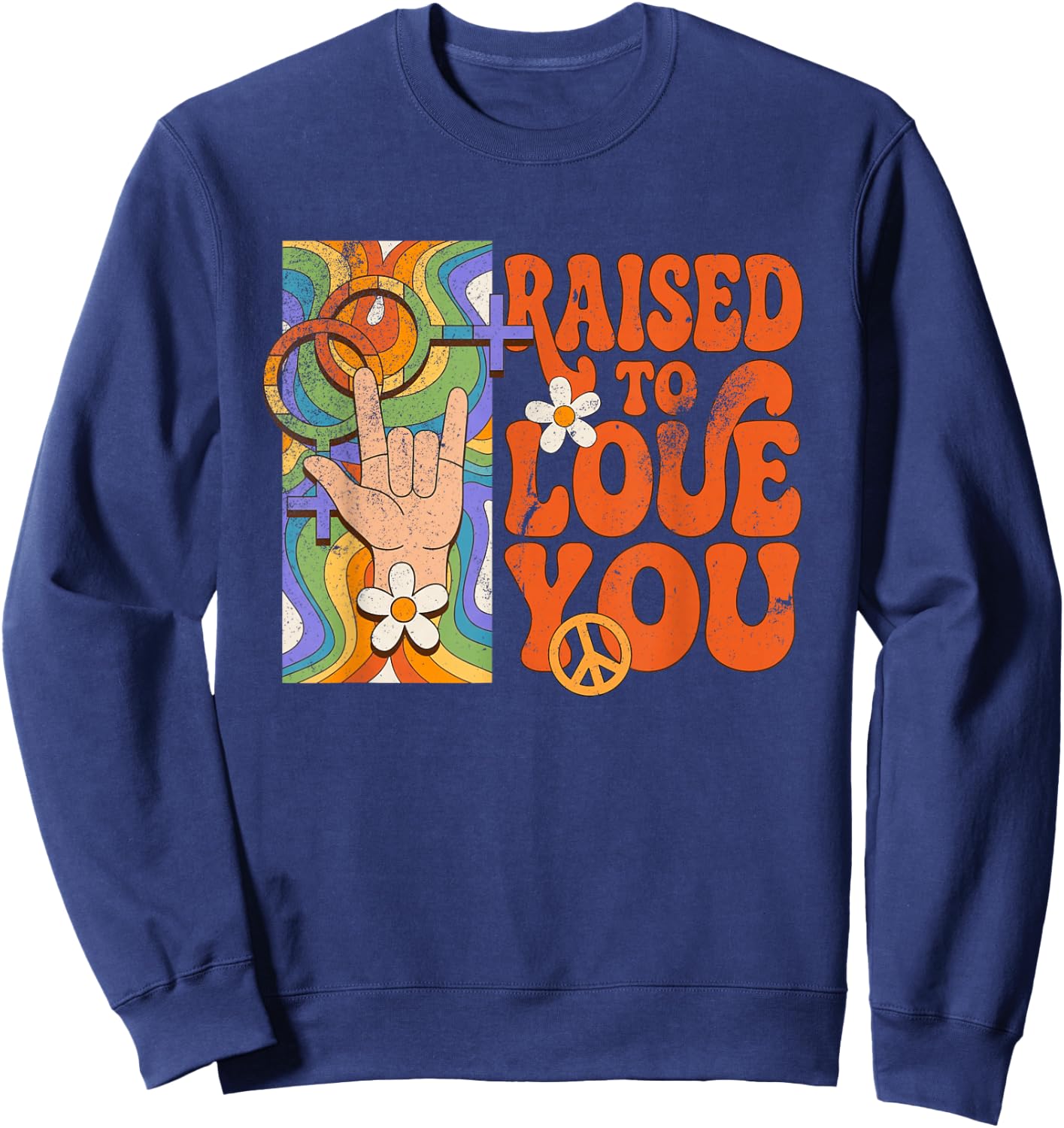 Raised to Love You Retro LGBTQ Pride Month Boys Girls Kids Sweatshirt - Sweatshirt | Navy