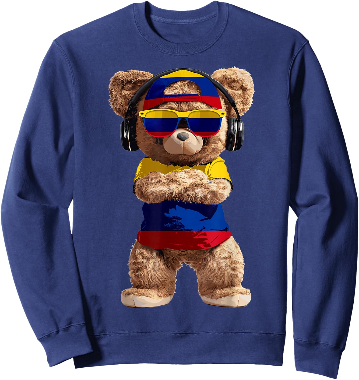 Colombia Flag Souvenirs Bear Outfit Products Colombian Sweatshirt - Sweatshirt | Navy