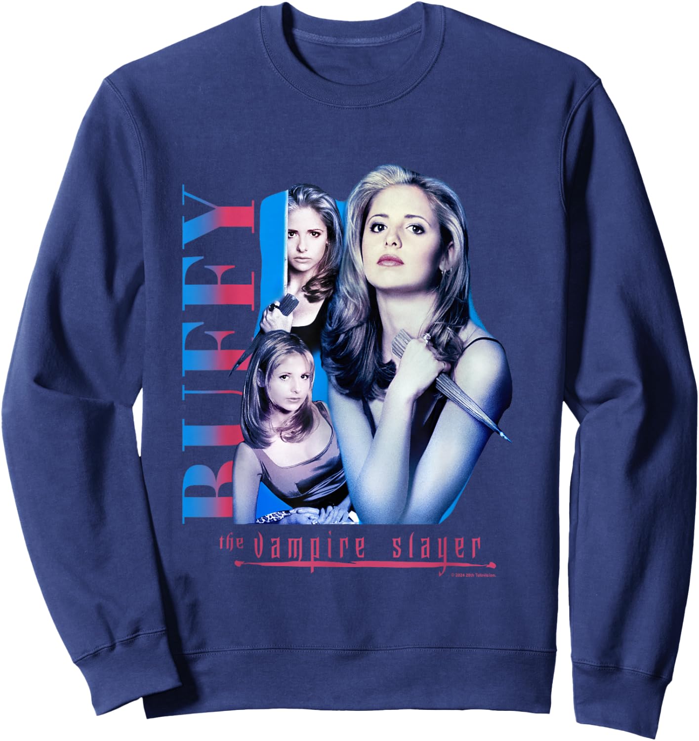 Buffy The Vampire Slayer Pink & Blue Gradient Buffy Collage Sweatshirt - Sweatshirt | Navy