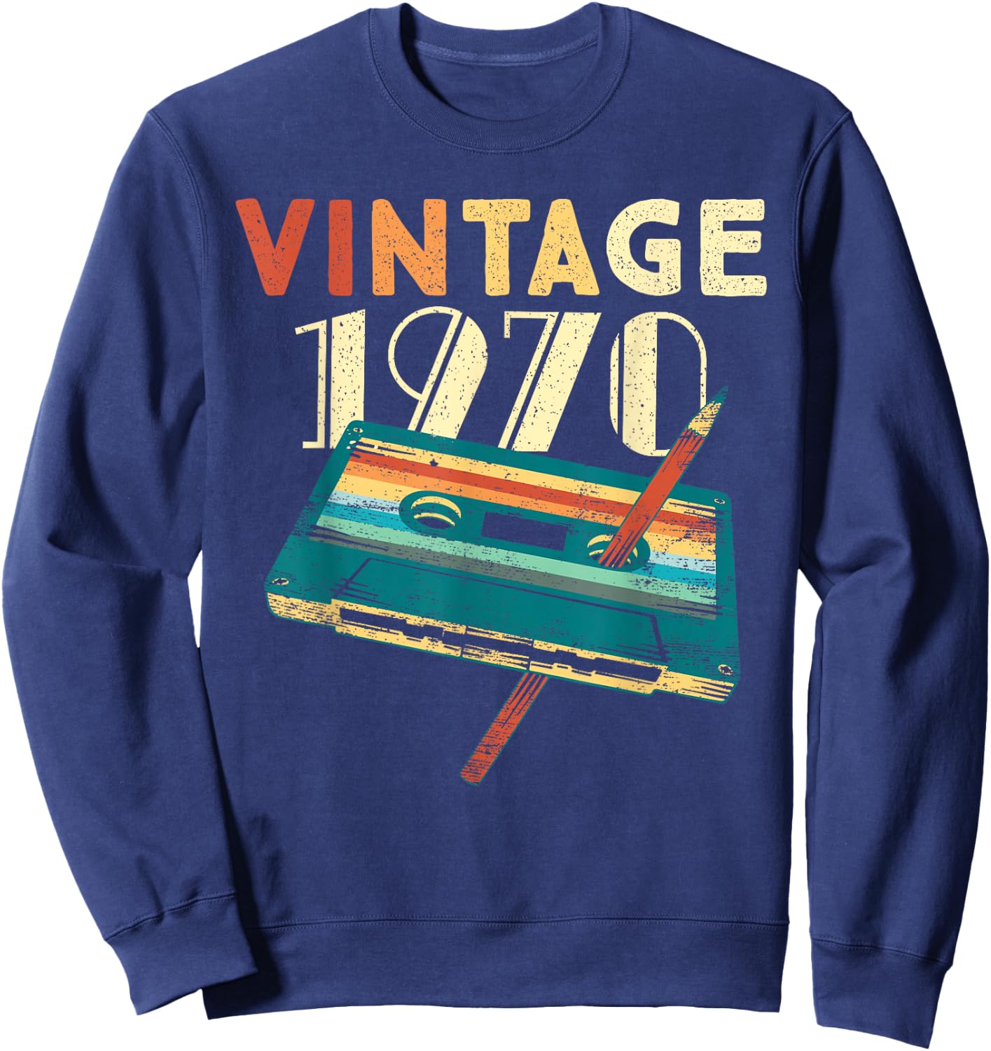 55 Years Old Gifts Vintage 1970 Music Cassette 55th Birthday Sweatshirt - Sweatshirt | Navy