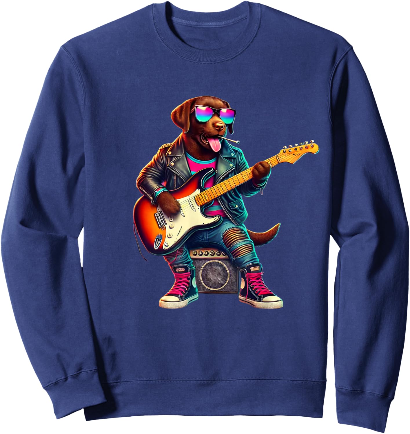 Chocolate Lab Electric Guitar Funny Dog Rock Band Musician Women Kids Sweatshirt - Sweatshirt | Navy