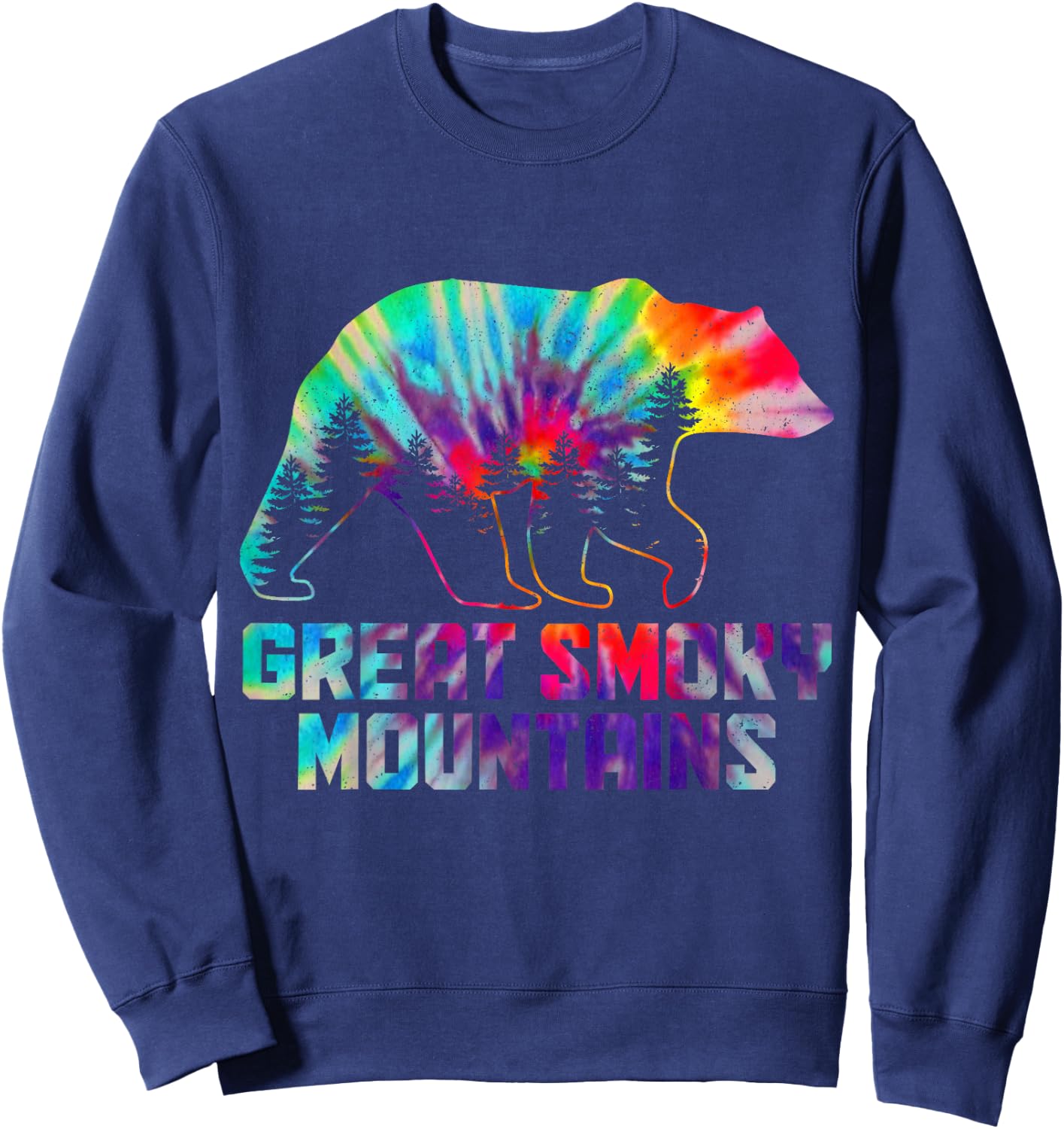 Great Smoky Mountains Tennessee Bear Grizzly Tie Dye Vintage Sweatshirt - Sweatshirt | Navy