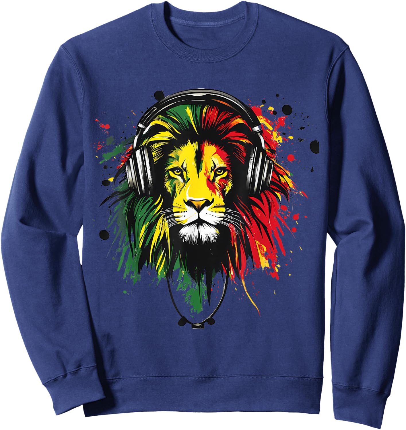 Rasta Reggae Music DJ Lion Of Judah Rastafarian Roots Sweatshirt - Sweatshirt | Navy