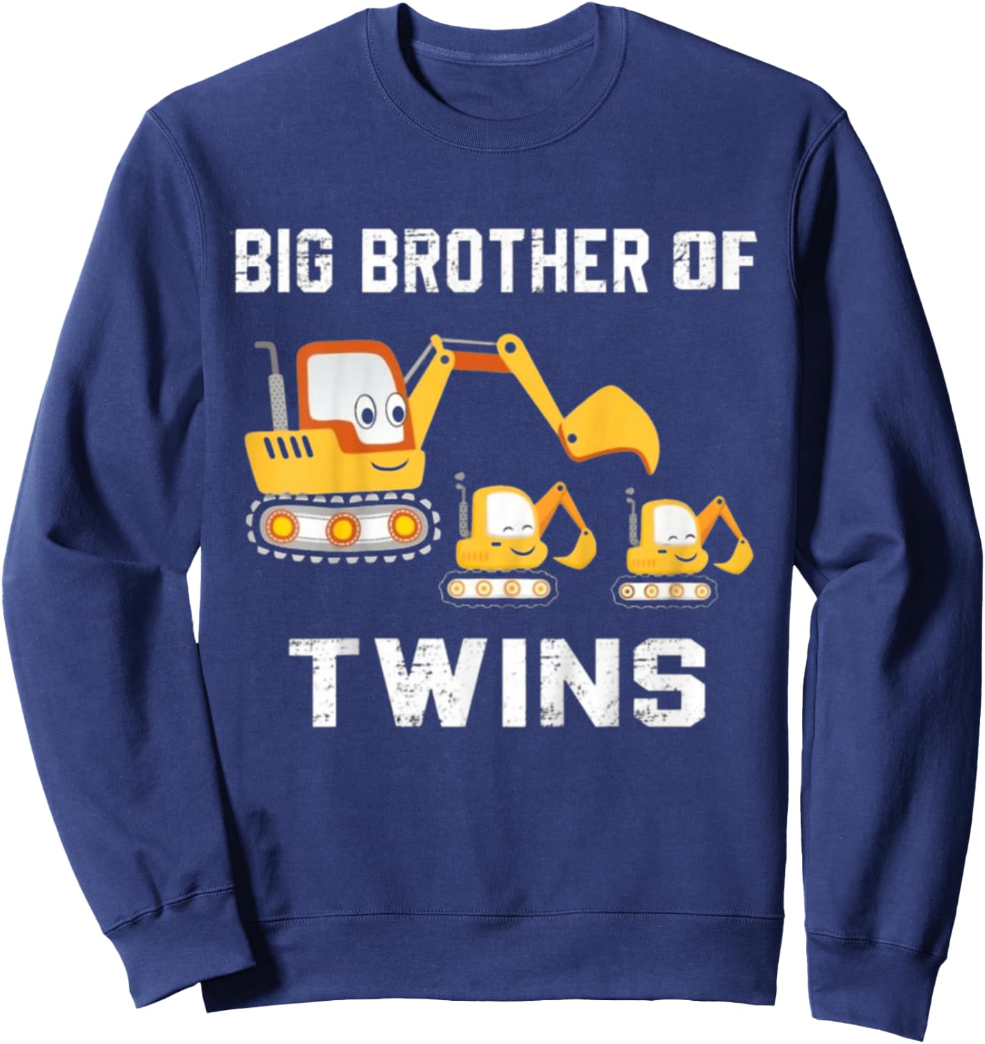 Kids Big brother Of Twins 2026 Construction Excavator Toddlers Sweatshirt - Sweatshirt | Navy