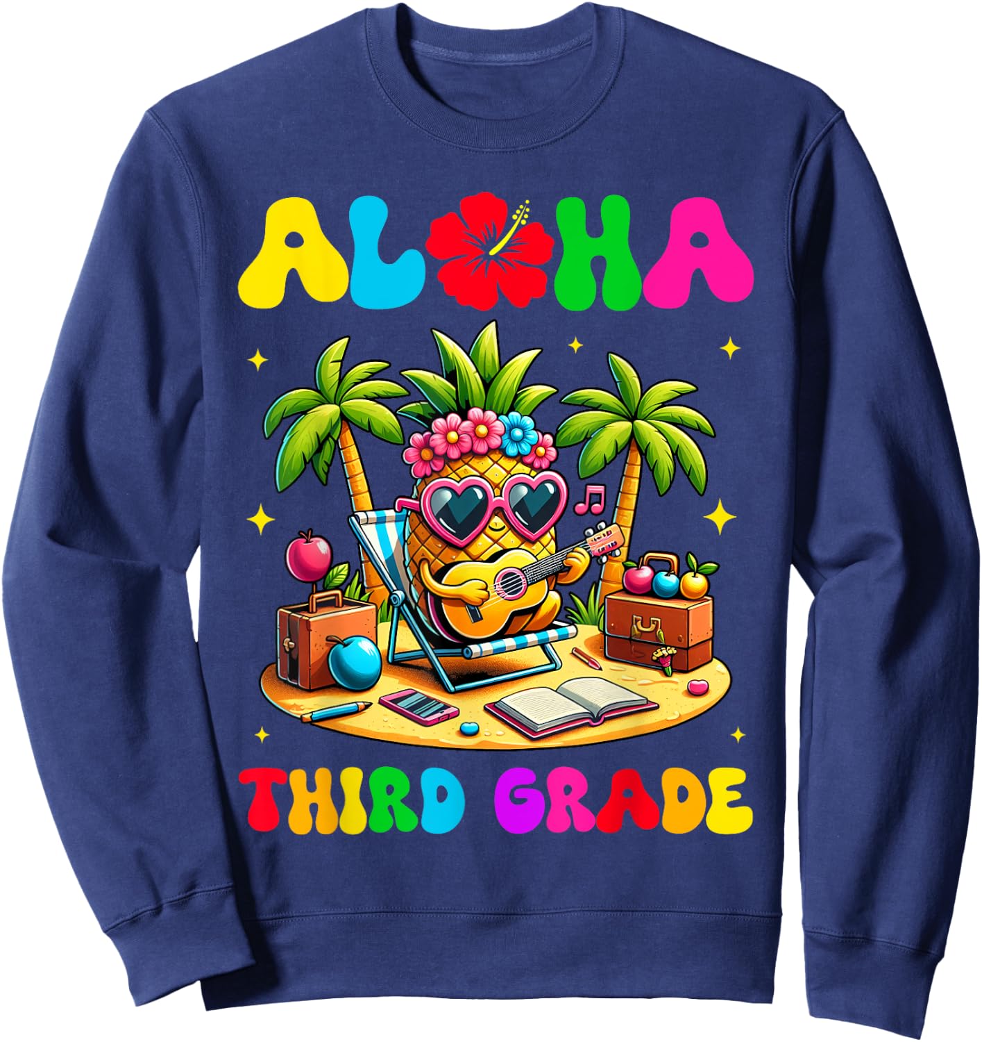 Aloha Third Grade Pineapple Hawaii Back to School Kids Girl Sweatshirt - Sweatshirt | Navy