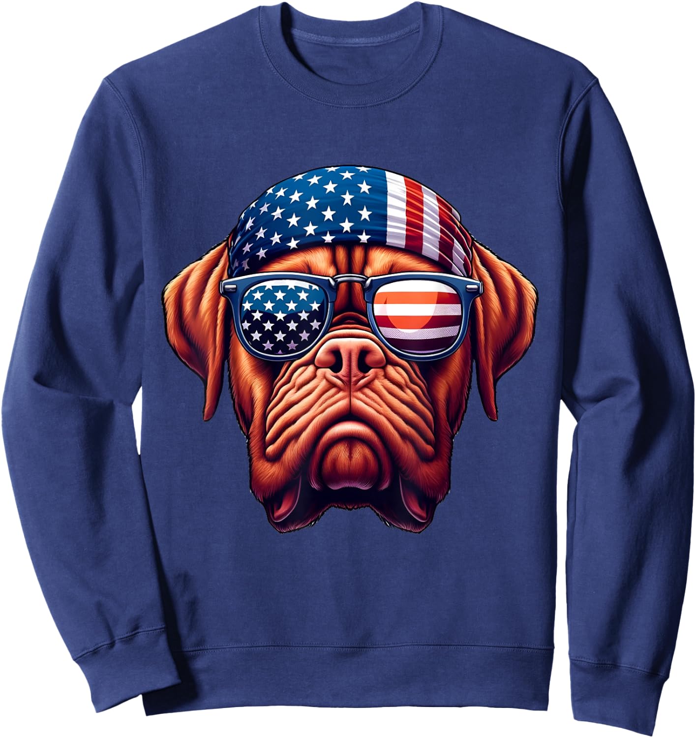 Patriotic Dogue de Bordeaux Dog US Flag Independence Day Sweatshirt - Sweatshirt | Navy