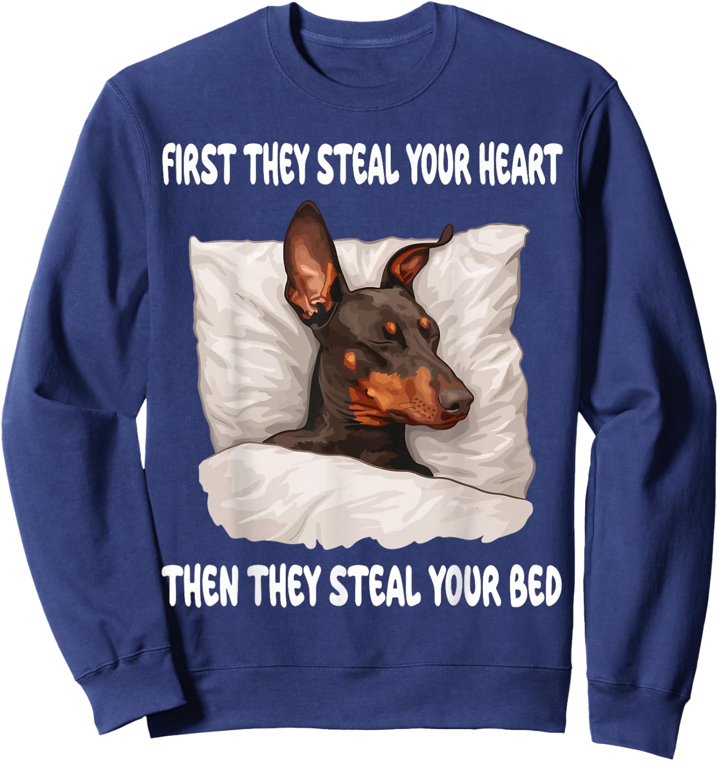Doberman Pinscher Sleeping Pajamas Nightgown Sweatshirt - Sweatshirt | Navy