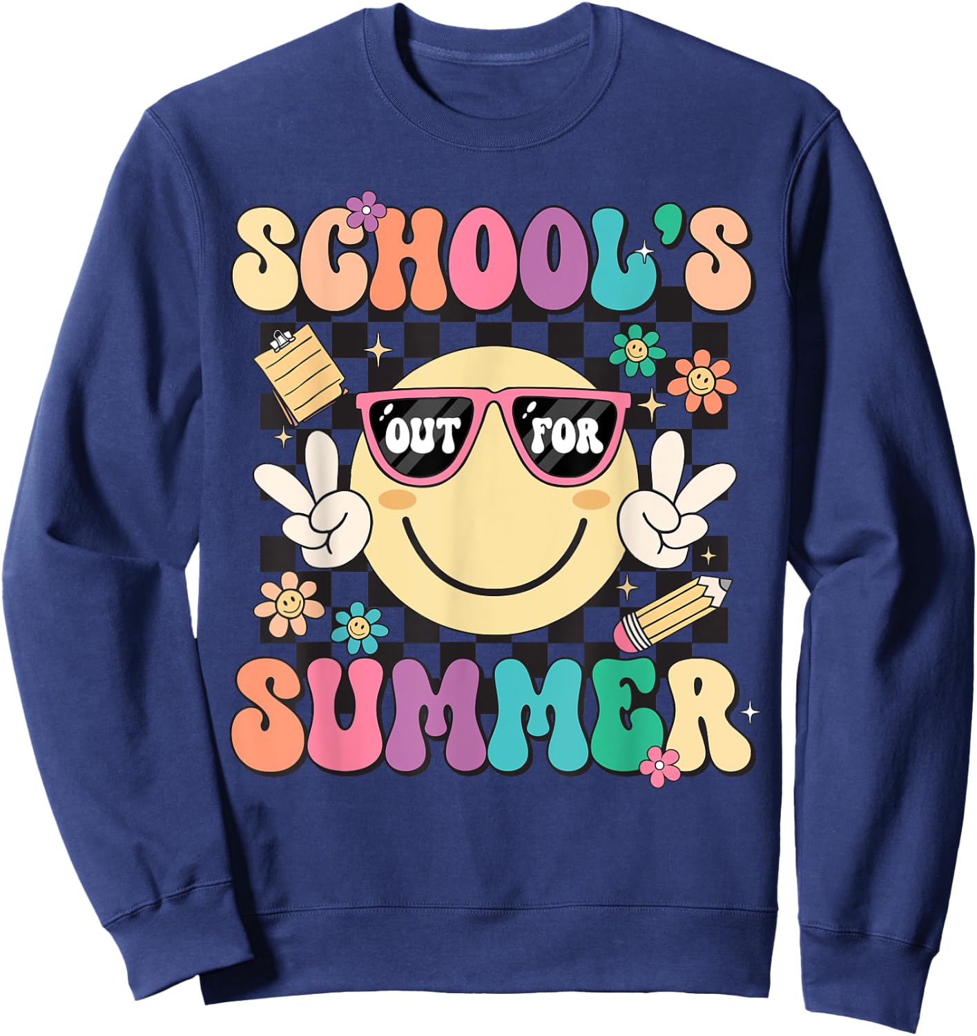 Last Day Of School Retro Schools Out For Summer Teacher Kids Sweatshirt - Sweatshirt | Navy