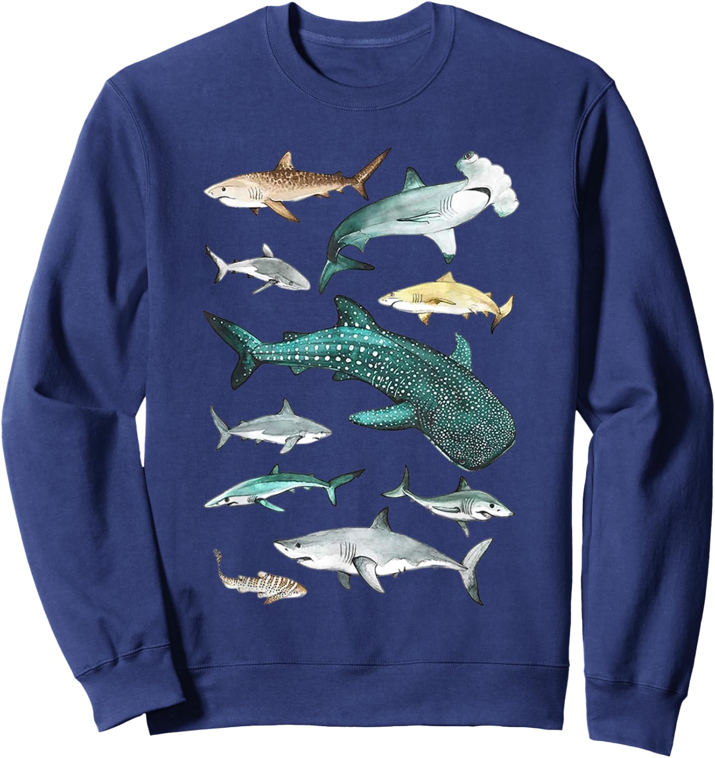 Shark Faces - Type of Shark - Shark Faces of All Kinds Sweatshirt - Sweatshirt | Navy
