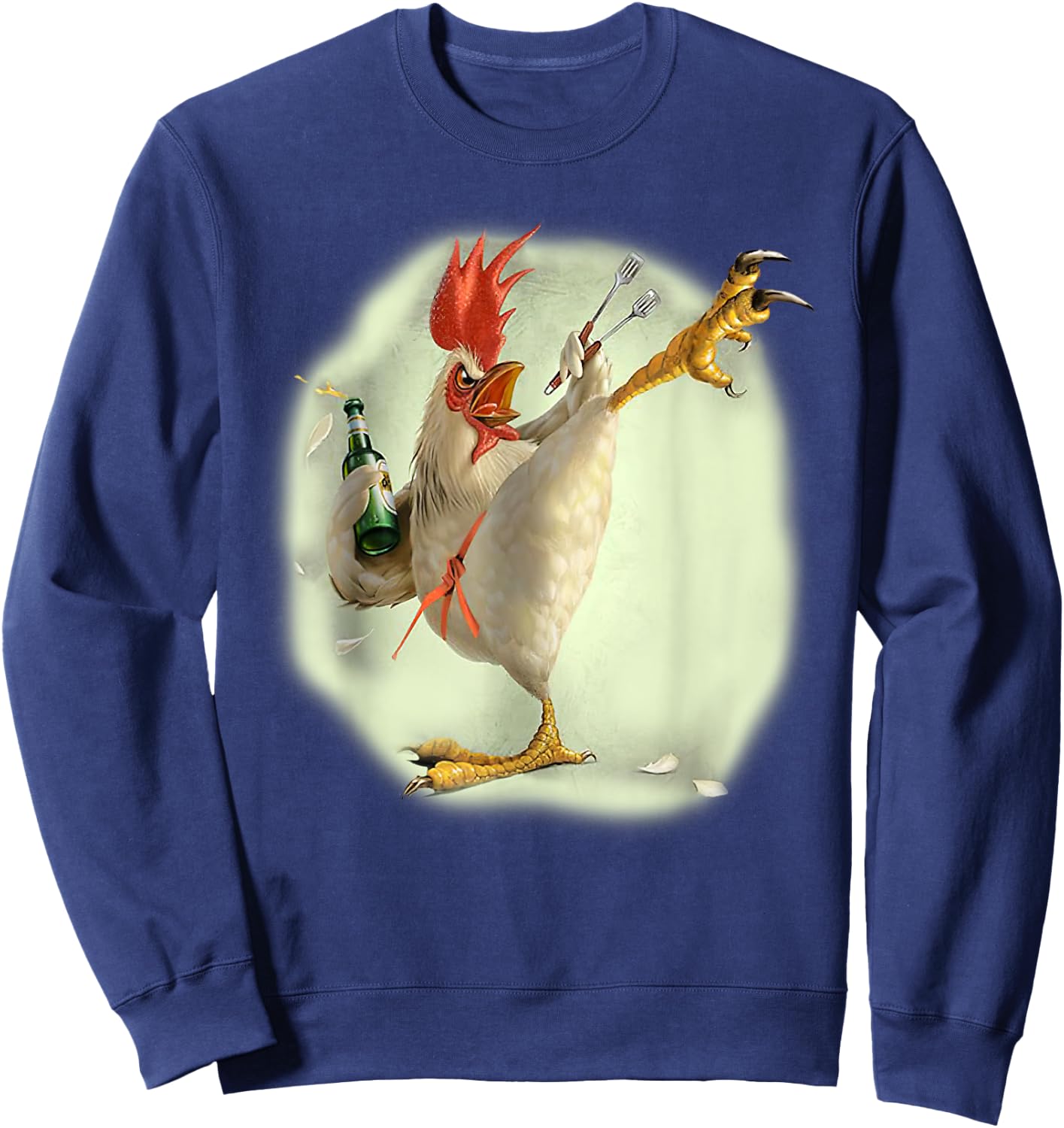 Chicken Beer Karate Kick Cool Chicken Funny Chicken Farmer Sweatshirt - Sweatshirt | Navy