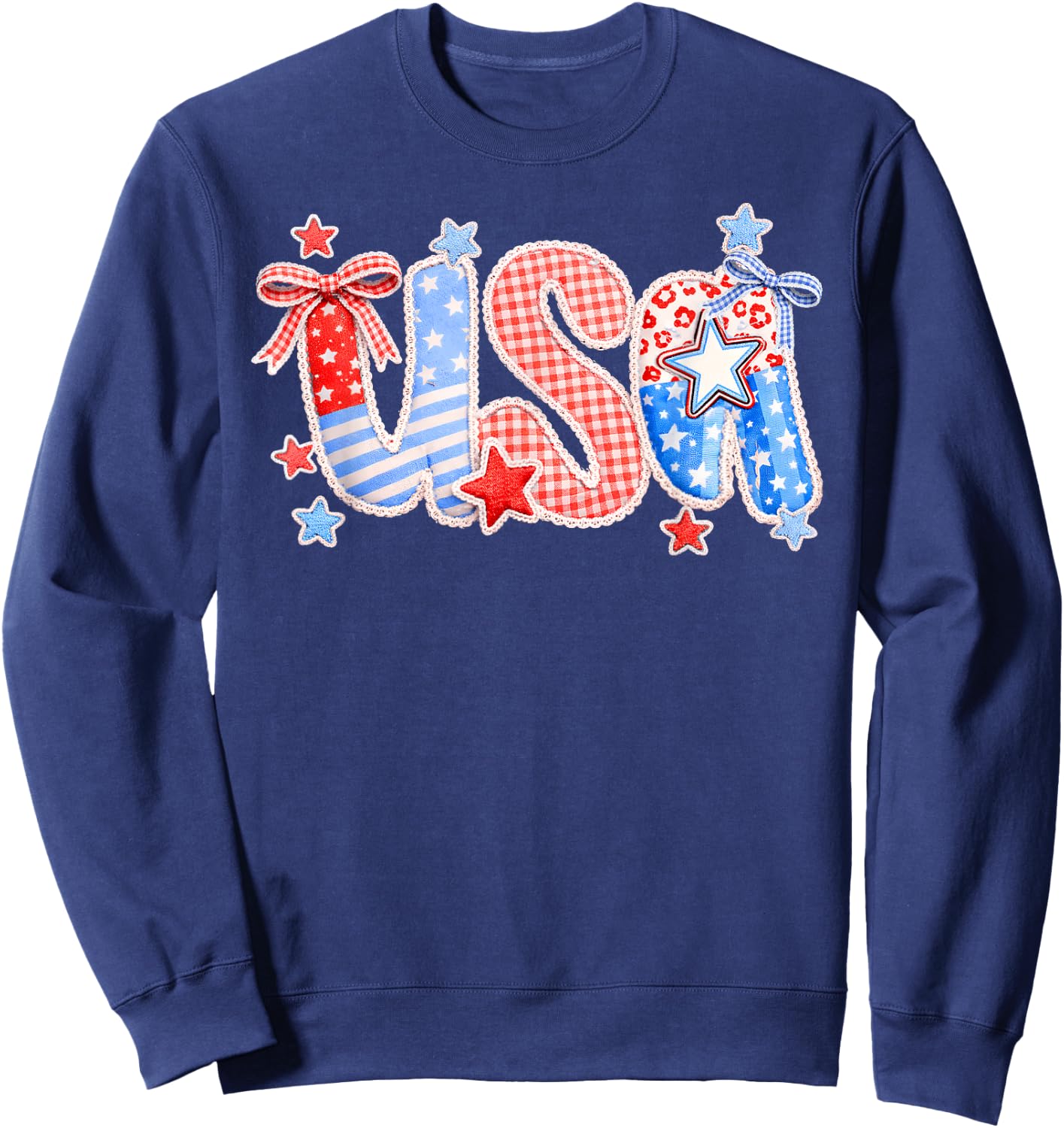 USA Coquette Bow Patchwork Lace Style 4th of July Women Girl Sweatshirt - Sweatshirt | Navy