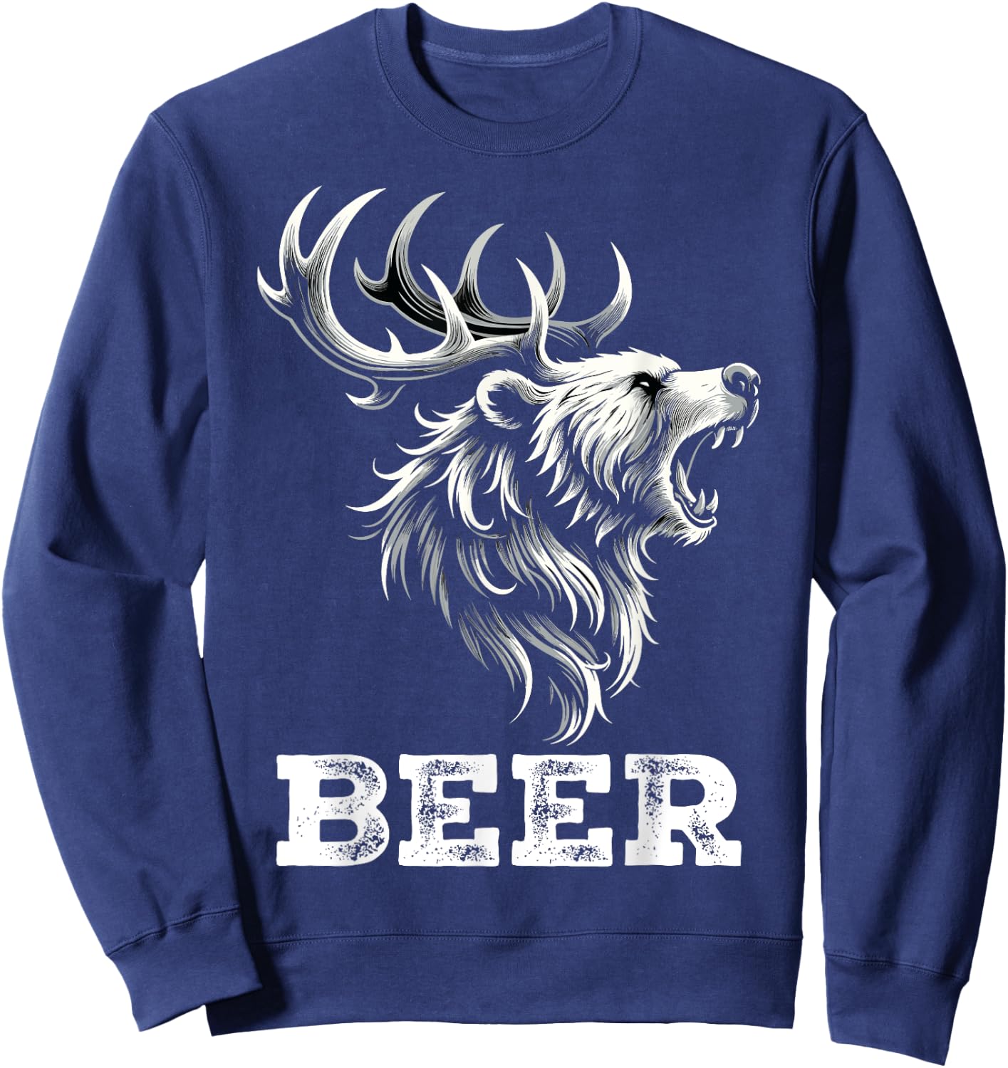 Mix of Bear and Deer Beer Wildness Camping Sweatshirt - Sweatshirt | Navy