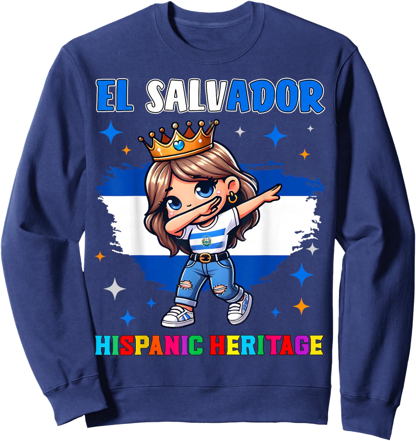 El Salvador Dabbing Girl Hispanic Heritage Celebration Kids Sweatshirt - Sweatshirt | Navy