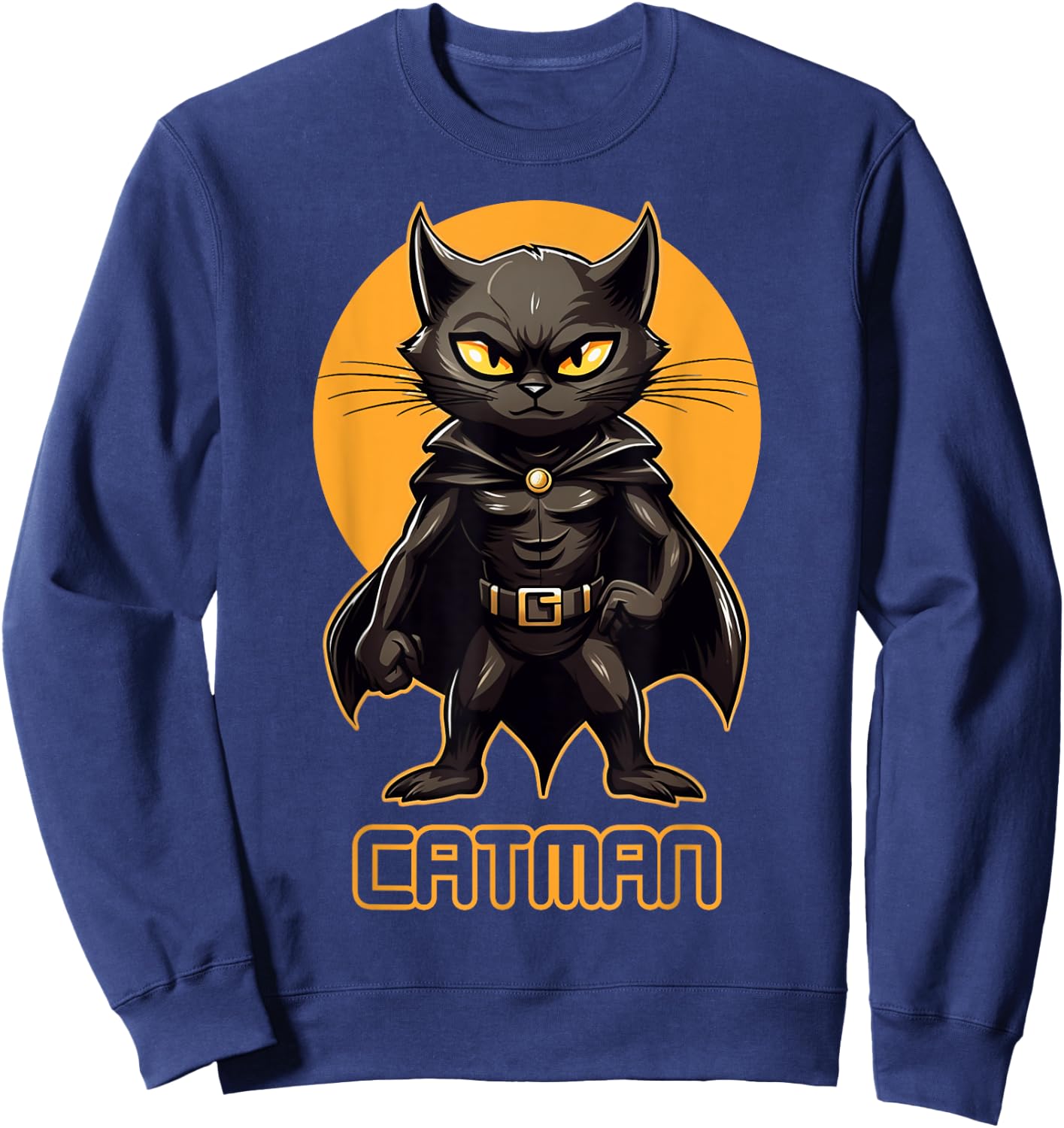 Superhero Cat, Catman, Funny Black Cat, Cat With Cape Sweatshirt - Sweatshirt | Navy