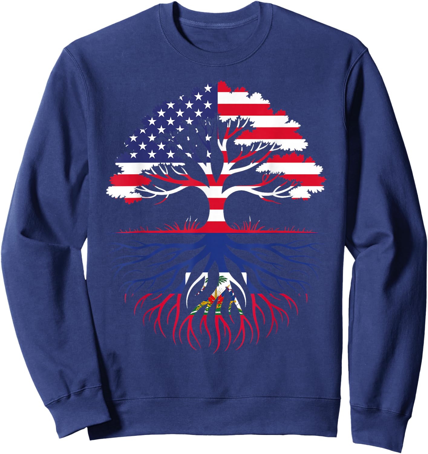 American Grown Haitian Roots Flag Heritage Sweatshirt - Sweatshirt | Navy