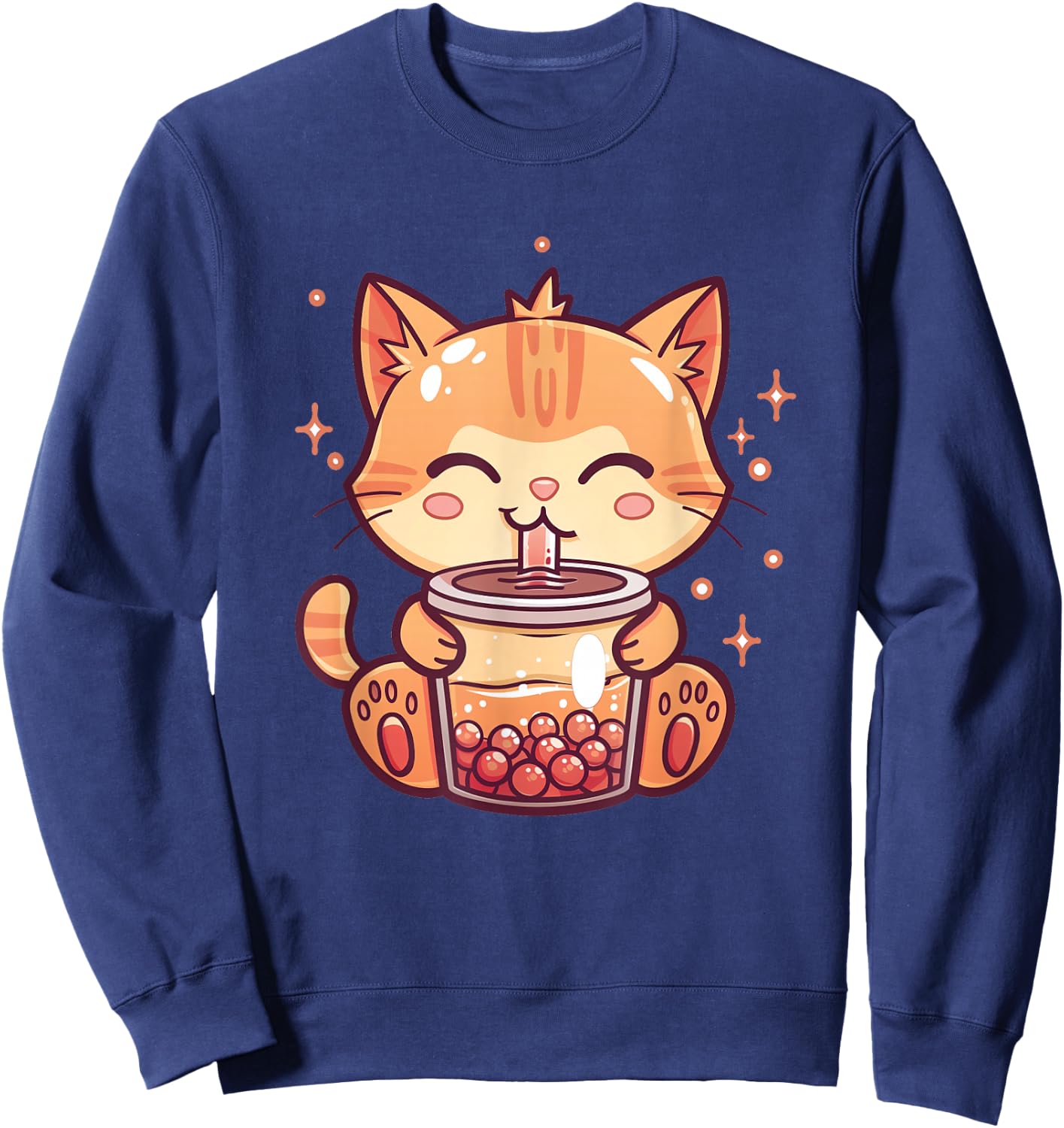 Cute Cat Boba Tea Bubble Tea Anime Kawaii Neko Sweatshirt - Sweatshirt | Navy