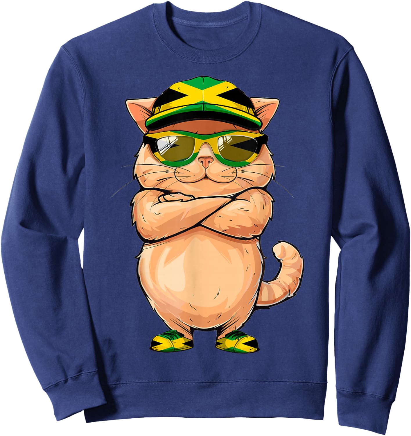 Jamaican Flag Cat Mom Souvenirs Products Kitten Jamaica Sweatshirt - Sweatshirt | Navy