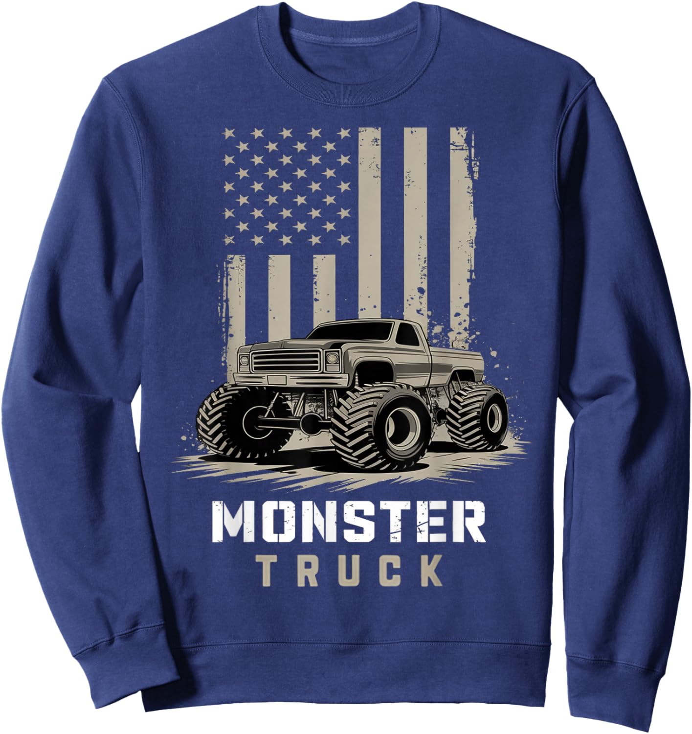 Monster Truck American Flag Racing USA Patriotic 4th of July Sweatshirt - Sweatshirt | Navy