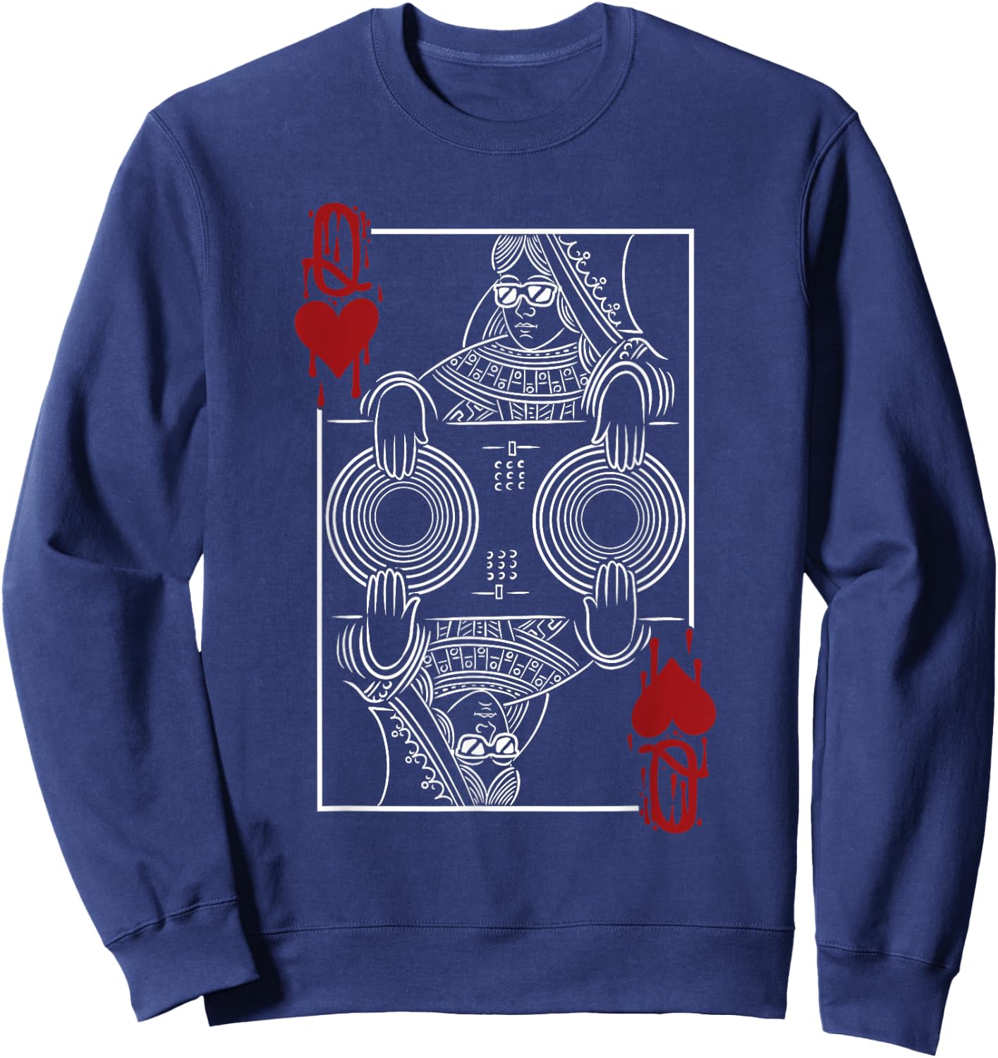 Queen Of Hearts Clubbing Disco Techno Outfit DJ Queen Card Sweatshirt - Sweatshirt | Navy