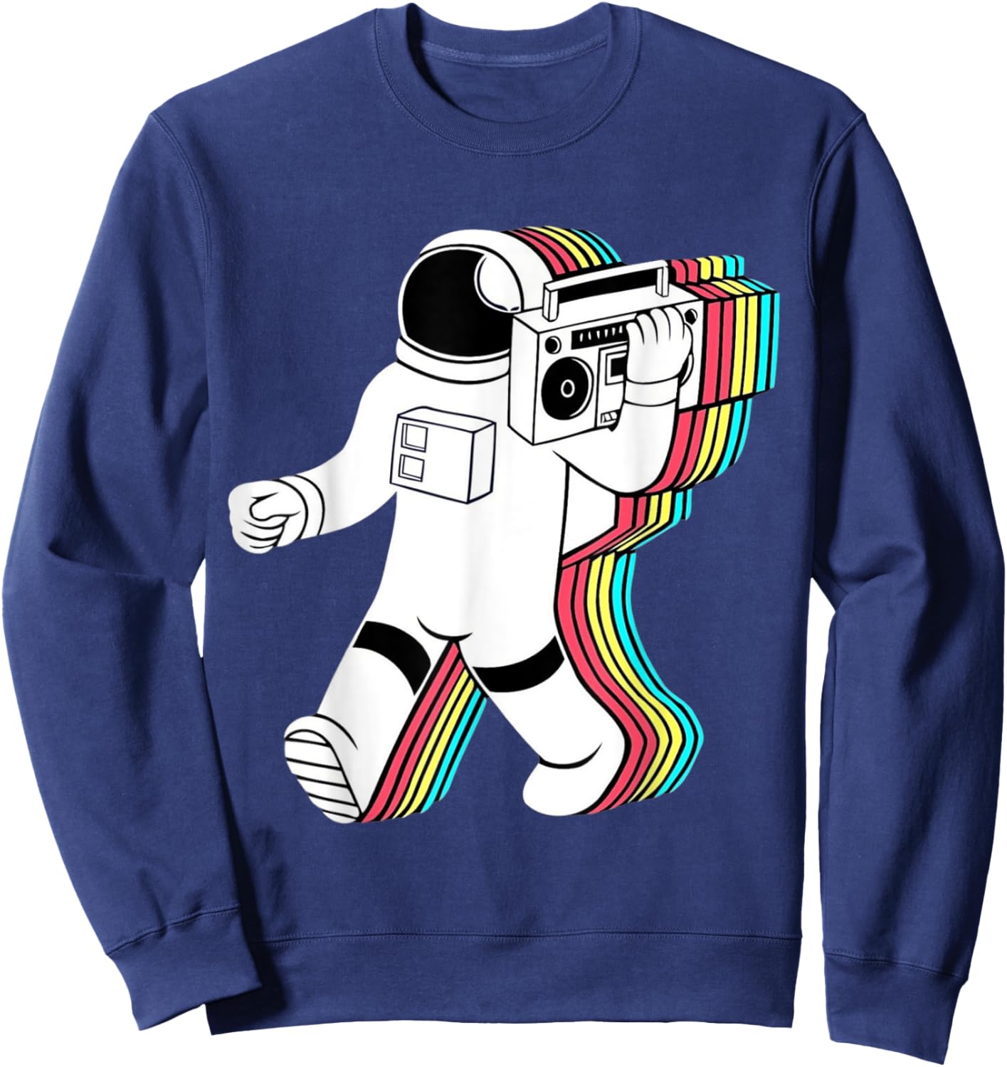 Cartoon Astronaut Holding A Vintage Boombox Sweatshirt - Sweatshirt | Navy