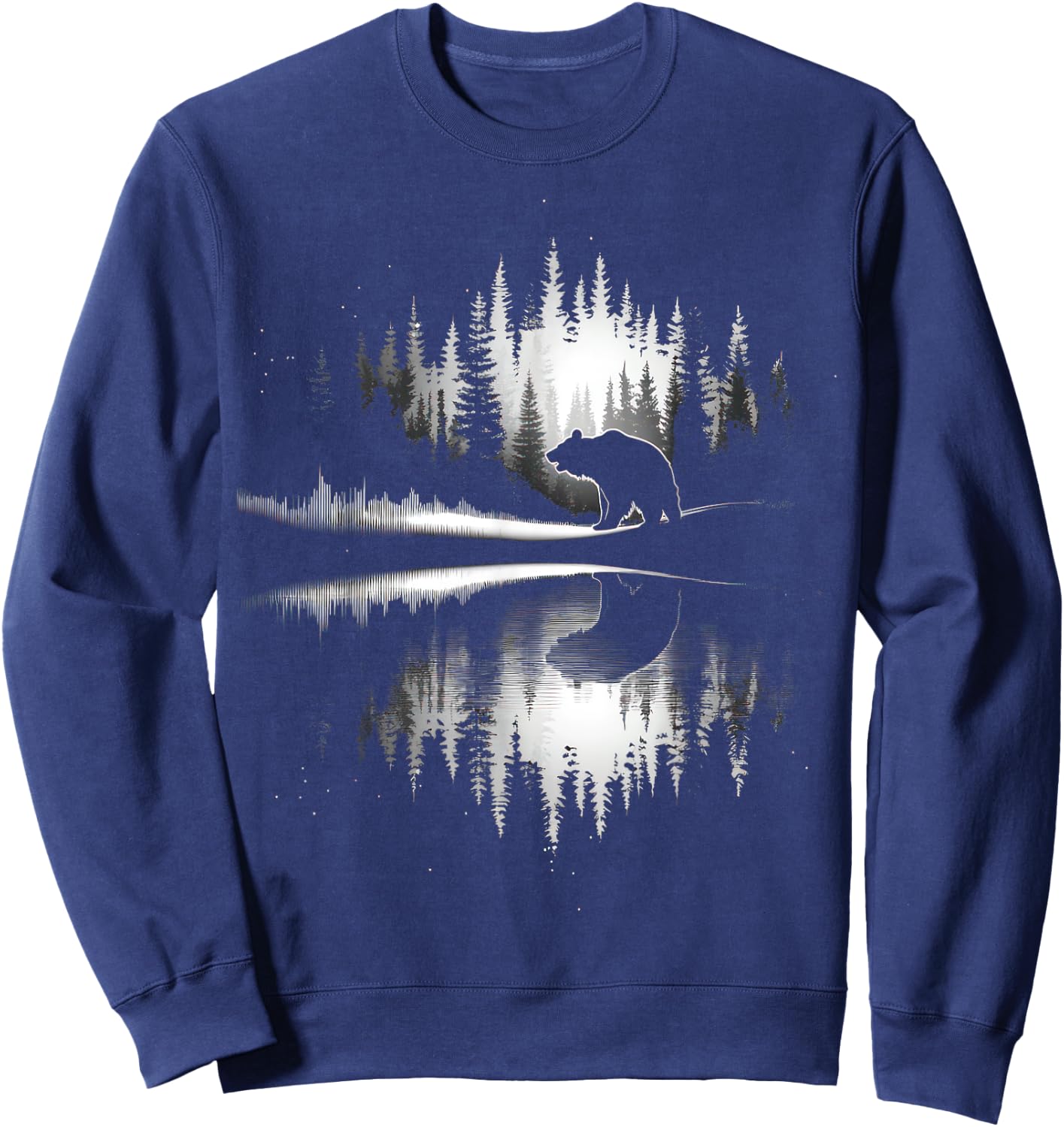 Retro Wilderness Bear Trees Reflection Outdoor Forest Sweatshirt - Sweatshirt | Navy