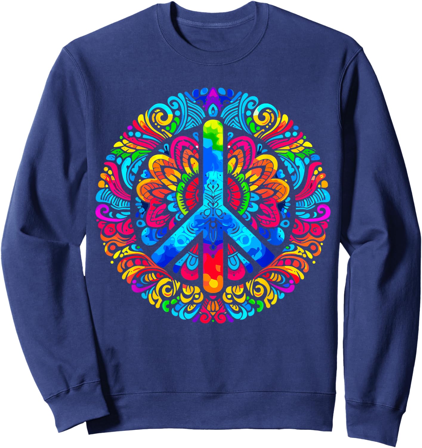 Peace Love Groovy Tie Dye Peace Sign Sweatshirt - Sweatshirt | Navy