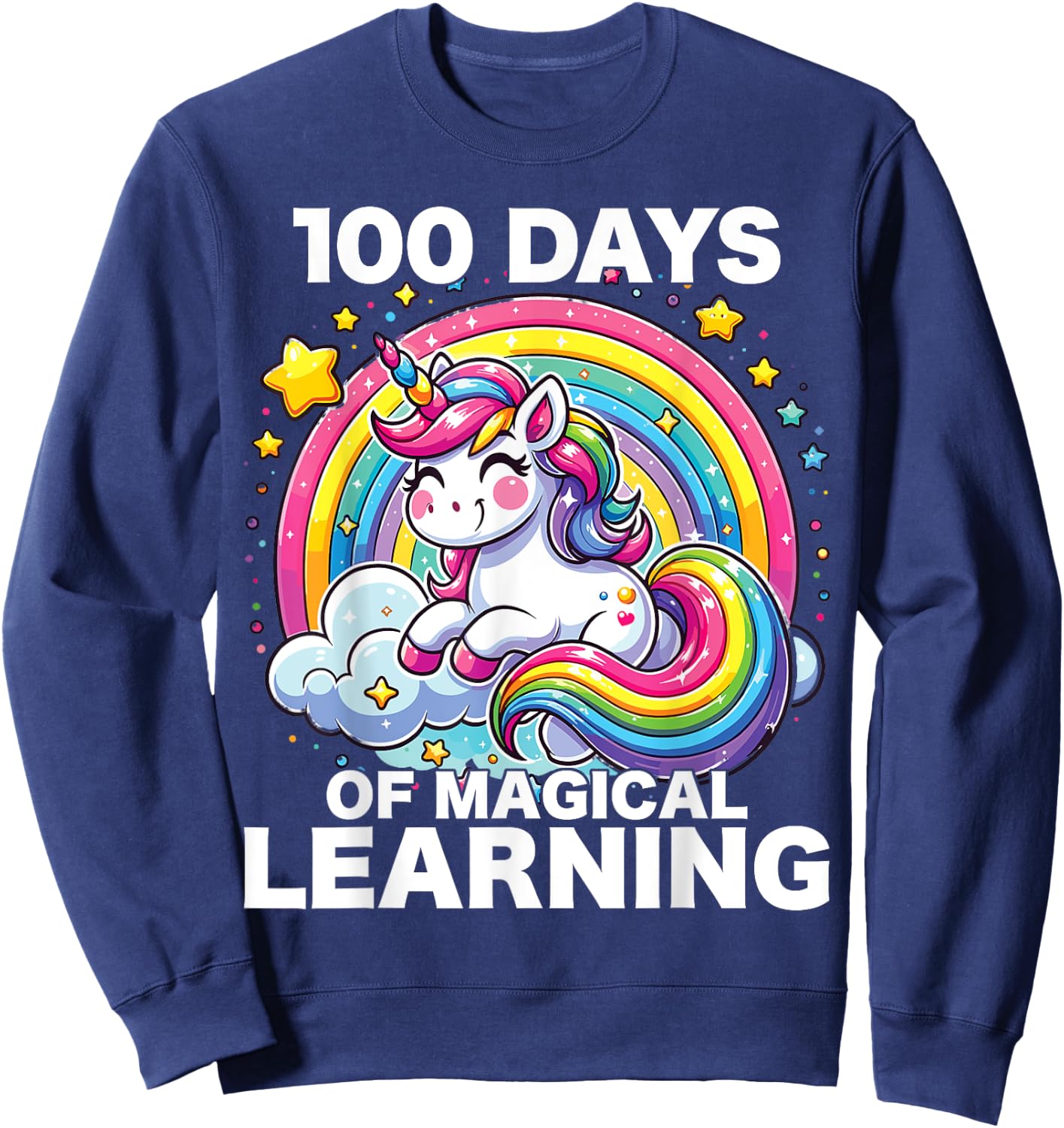 100 Days of School Unicorn Girls Teacher 100th Day of School Sweatshirt - Sweatshirt | Navy