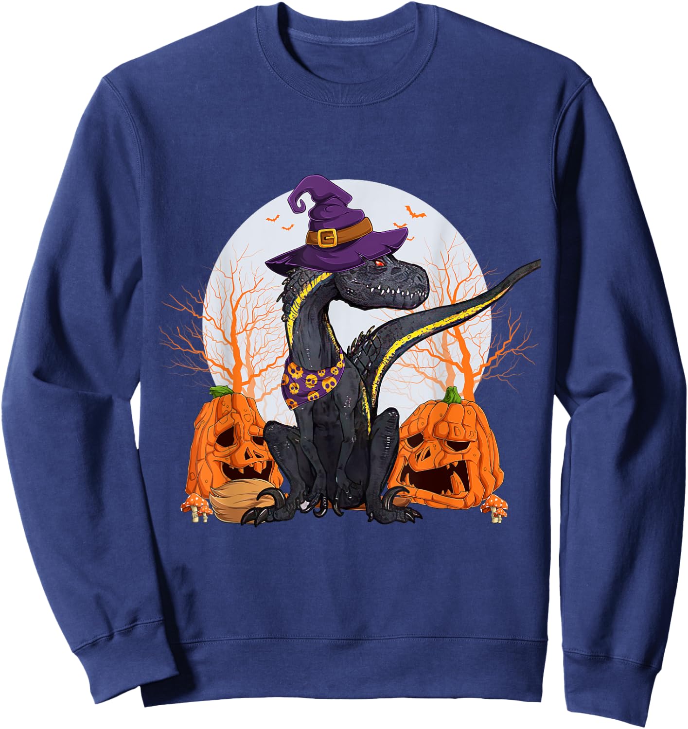 Indoraptor Halloween Cute Dinosaur and Pumpkin Funny Raptor Sweatshirt - Sweatshirt | Navy