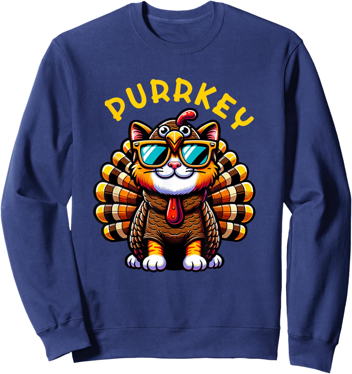 Thanksgiving Cat Funny Thanksgiving Pun Purrkey Turkey Women Girls Kids Sweatshirt - Sweatshirt | Navy