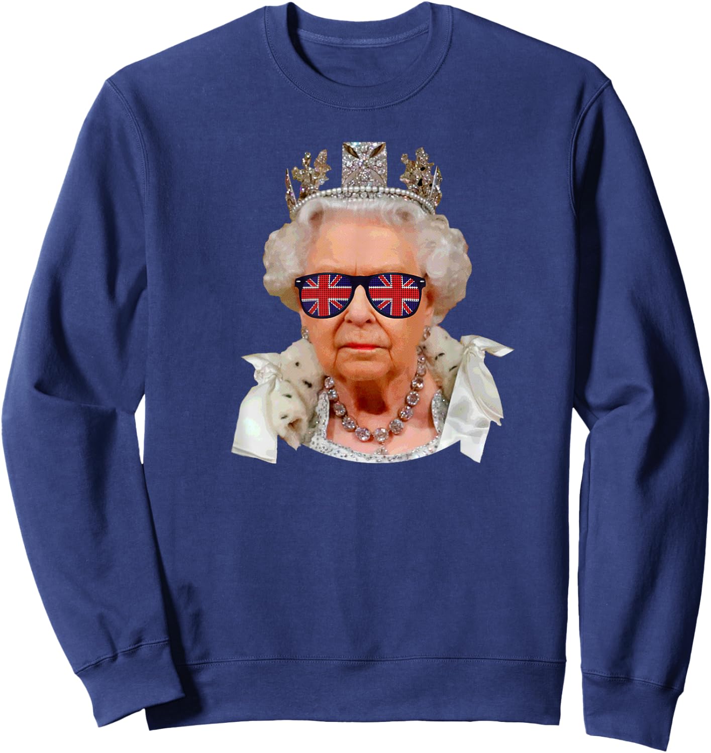 Elizabeth II Sunglasses British Union Jack Funny Queen Meme Sweatshirt - Sweatshirt | Navy
