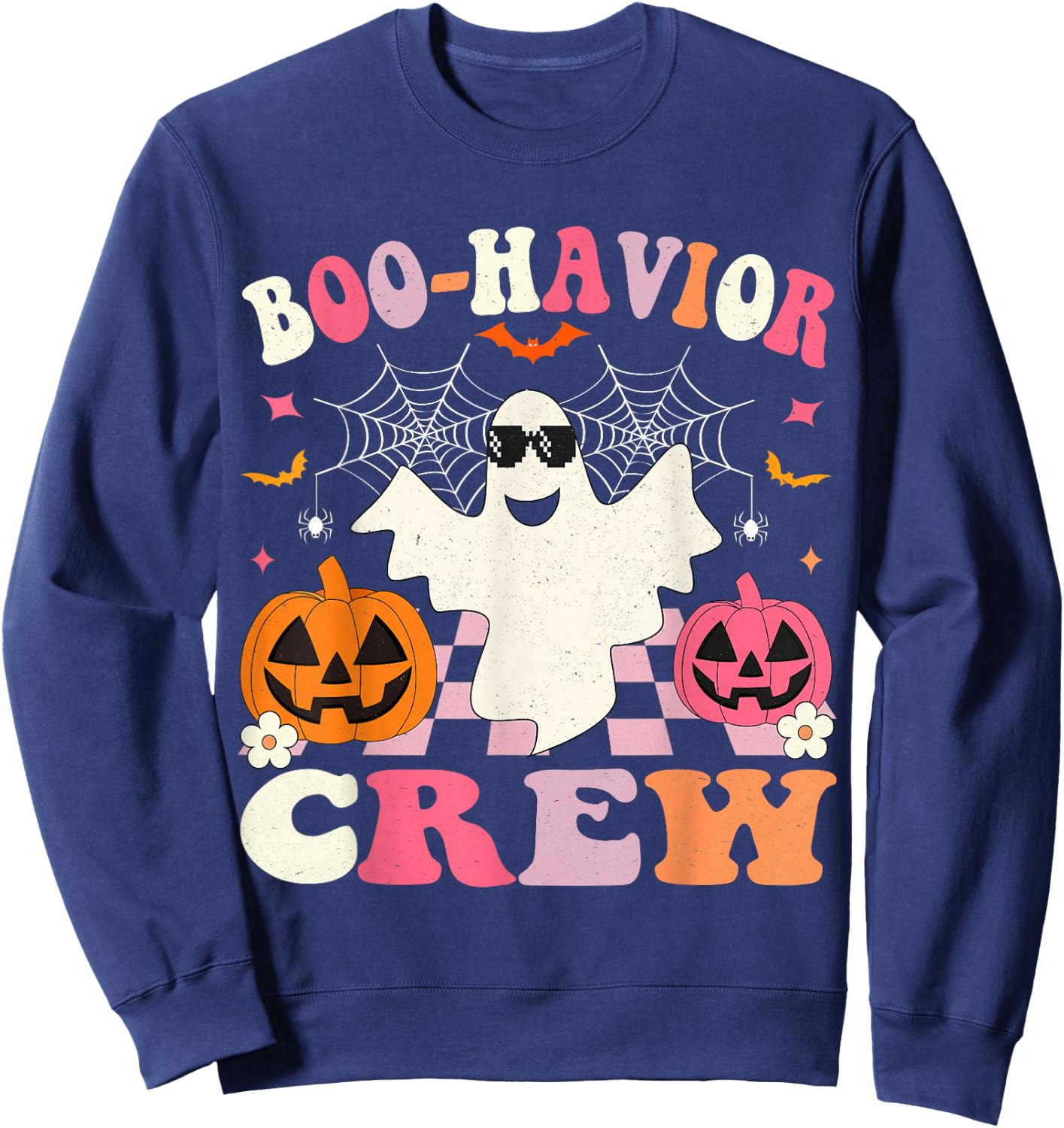 Behavior Analyst Halloween ABA Cute Ghost Boo-havior Crew Sweatshirt - Sweatshirt | Navy