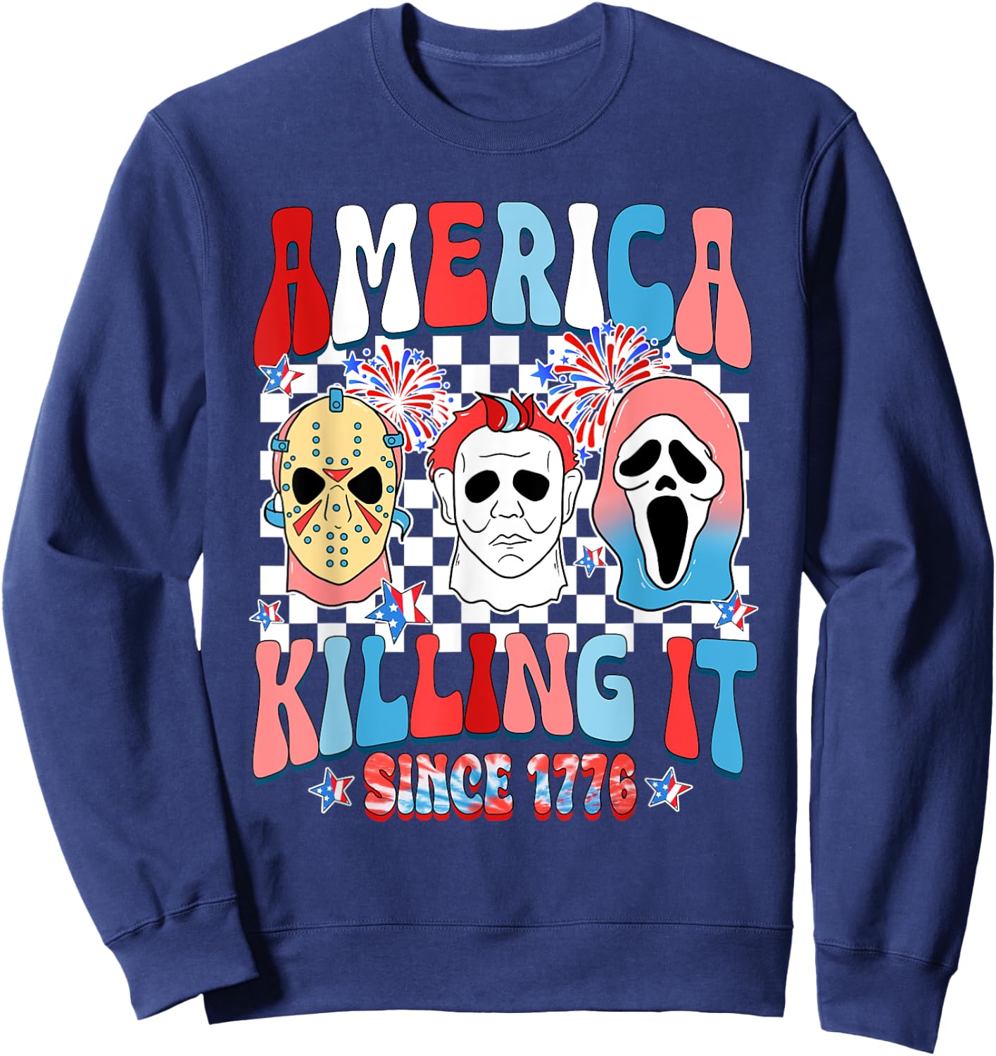 Groovy America Killing IT Since 1776 Horror 4th Of July USA Women Men Sweatshirt - Sweatshirt | Navy