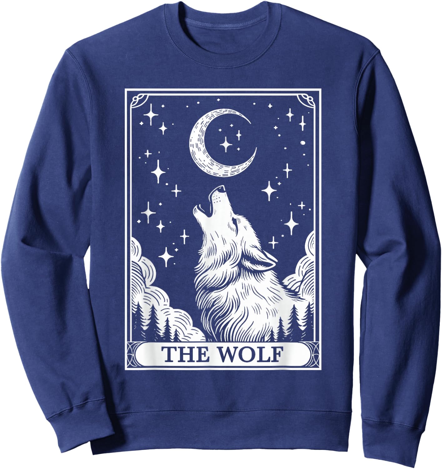 Tarot Card Vintage Crescent Moon Wolf Animal Lovers Sweatshirt - Sweatshirt | Navy