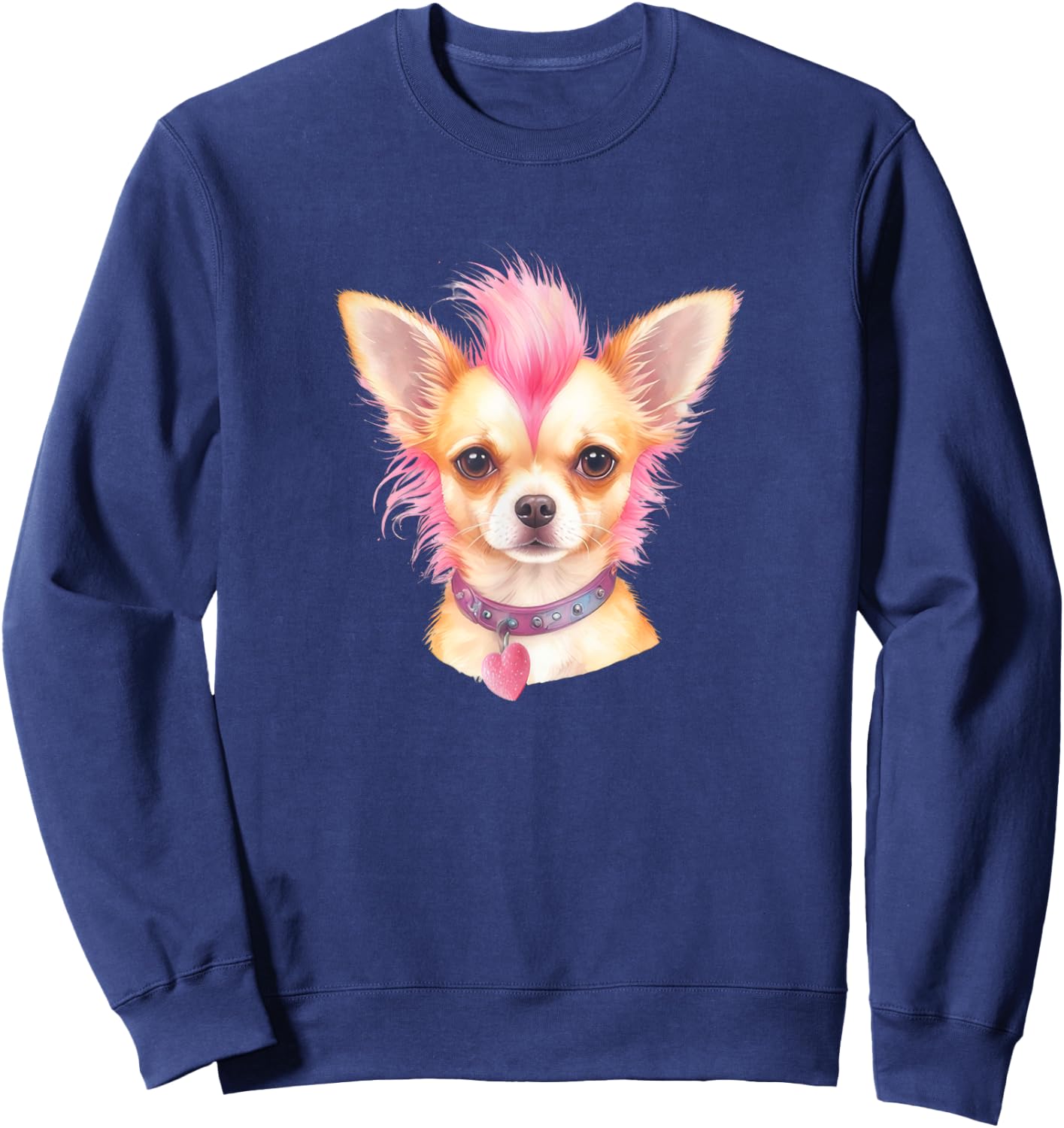 Pink Mohawk Punk Rock Musician Chihuahua Heart Pet Dog Love Sweatshirt - Sweatshirt | Navy
