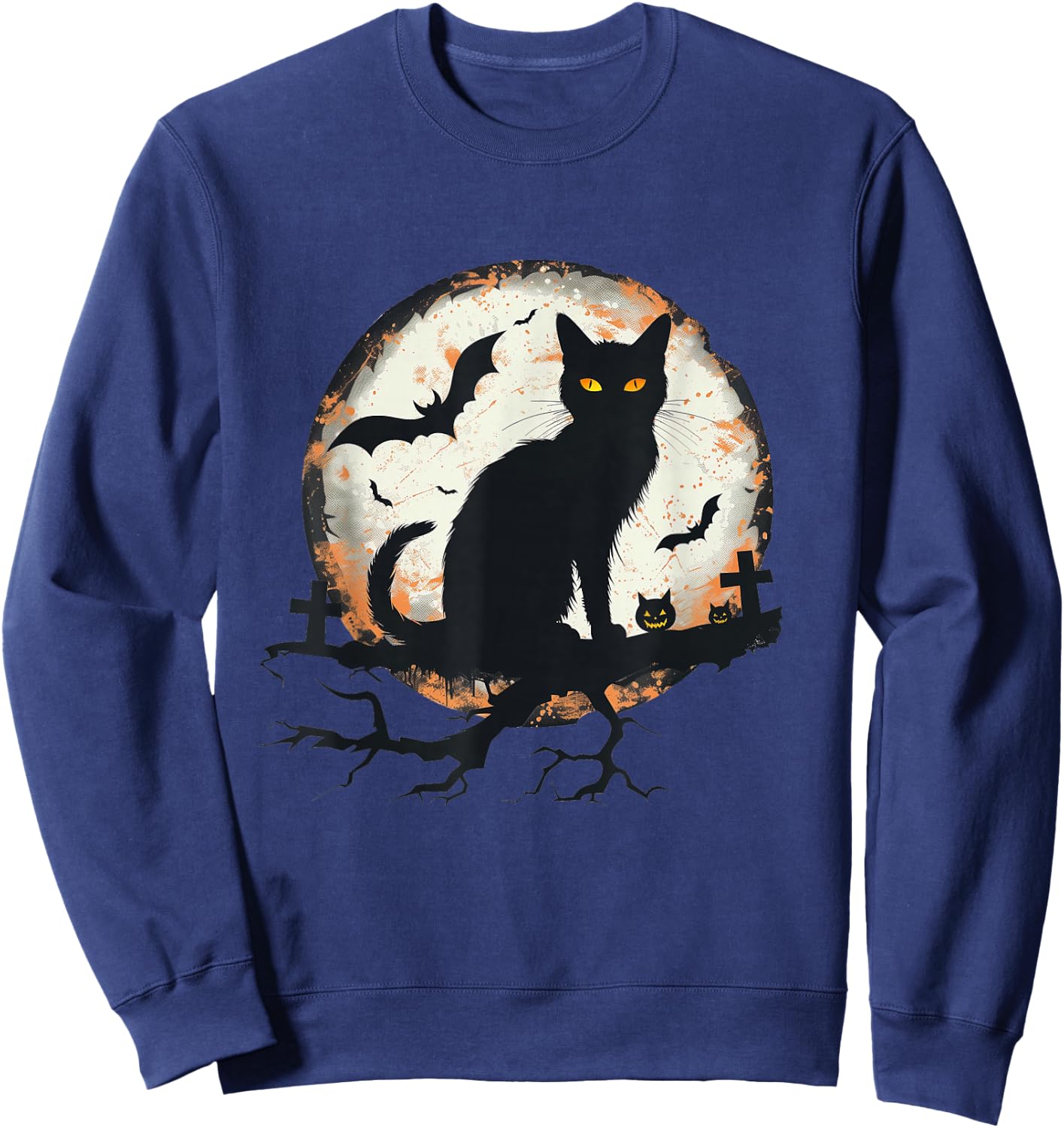 Halloween Cat Pumpkin Bat Moon Cemetery Scary Men Women Kids Sweatshirt - Sweatshirt | Navy