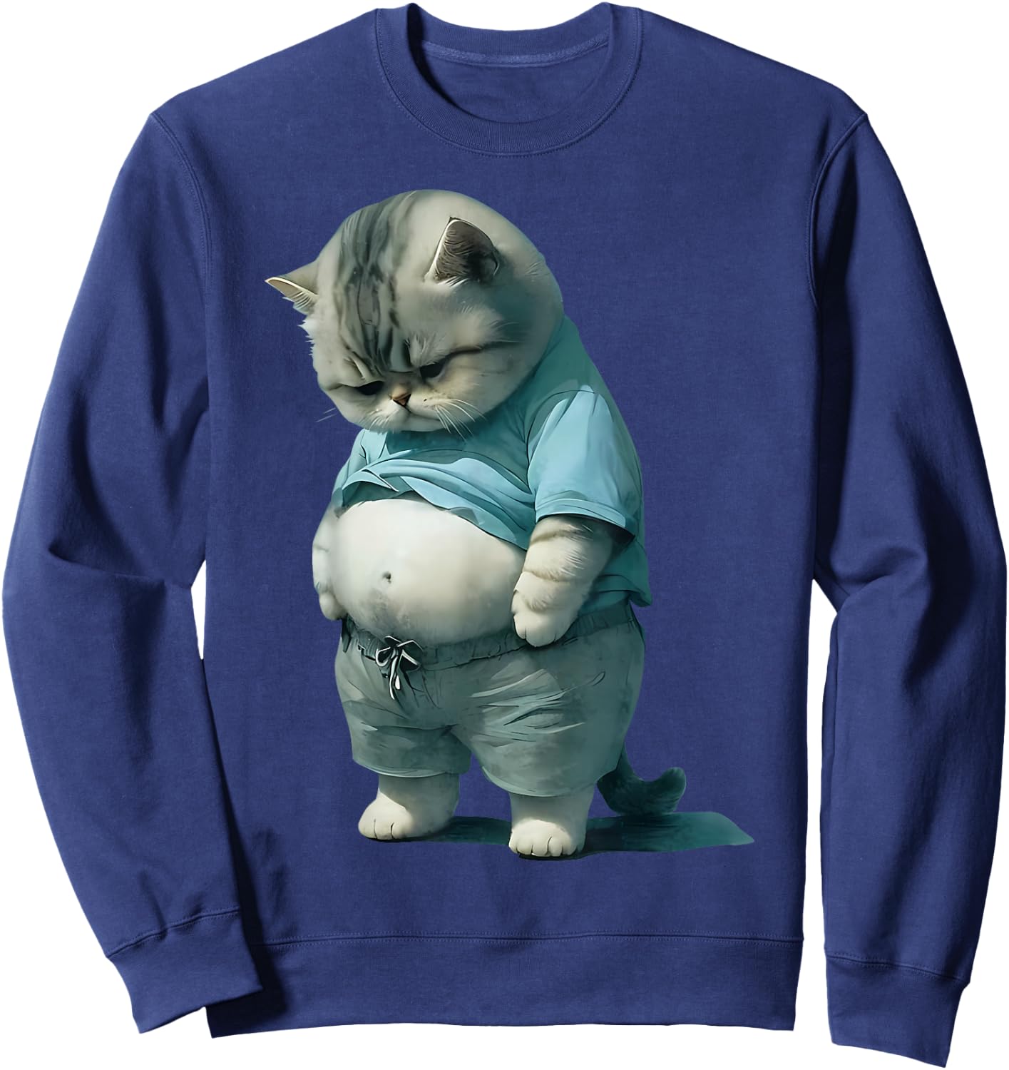 Funny Fat Cat Art Design Fat Kitten Cat Lover Sweatshirt - Sweatshirt | Navy