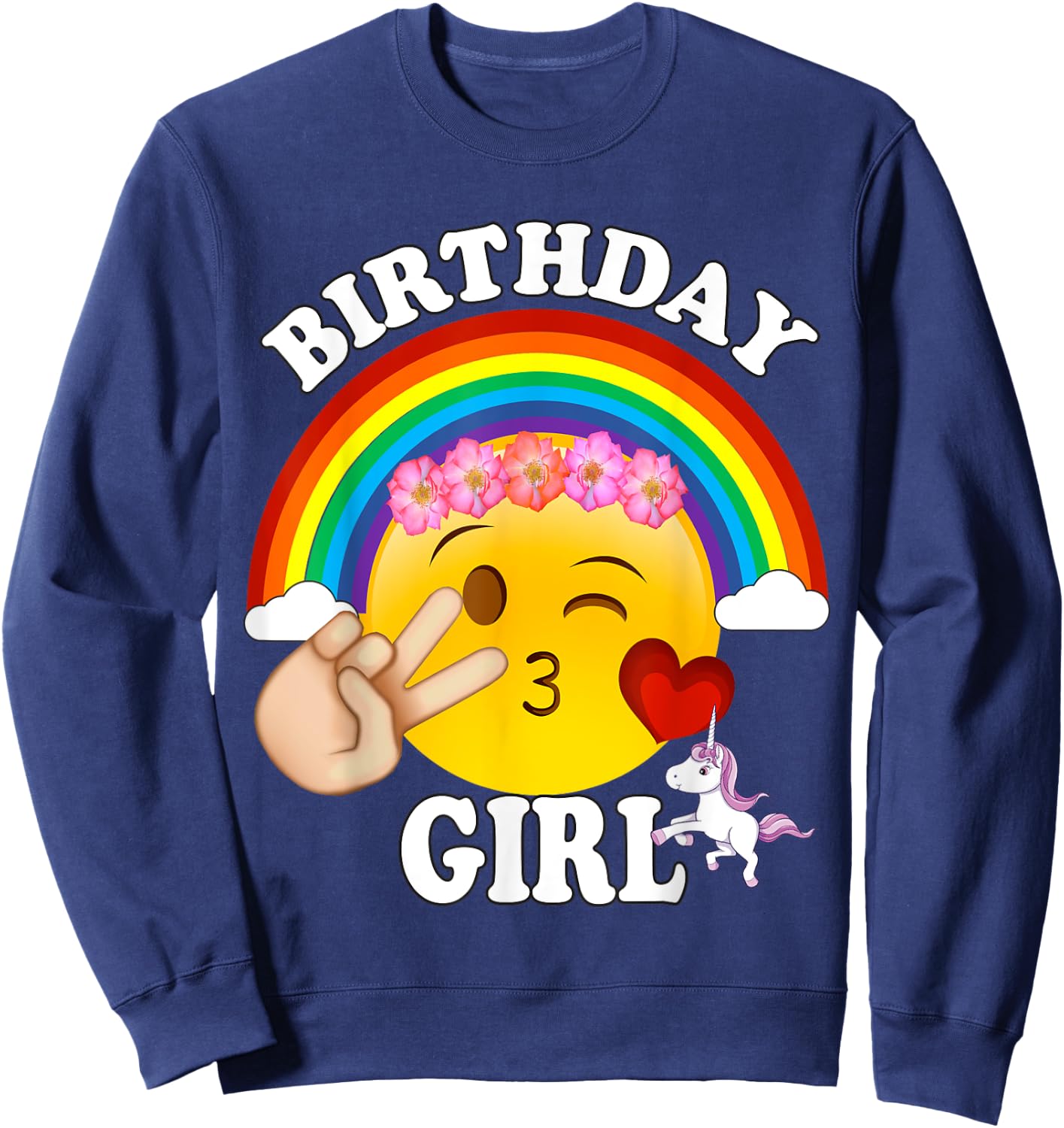 Birthday For Girls Unicorn Rainbow Heart Kiss Sweatshirt - Sweatshirt | Navy
