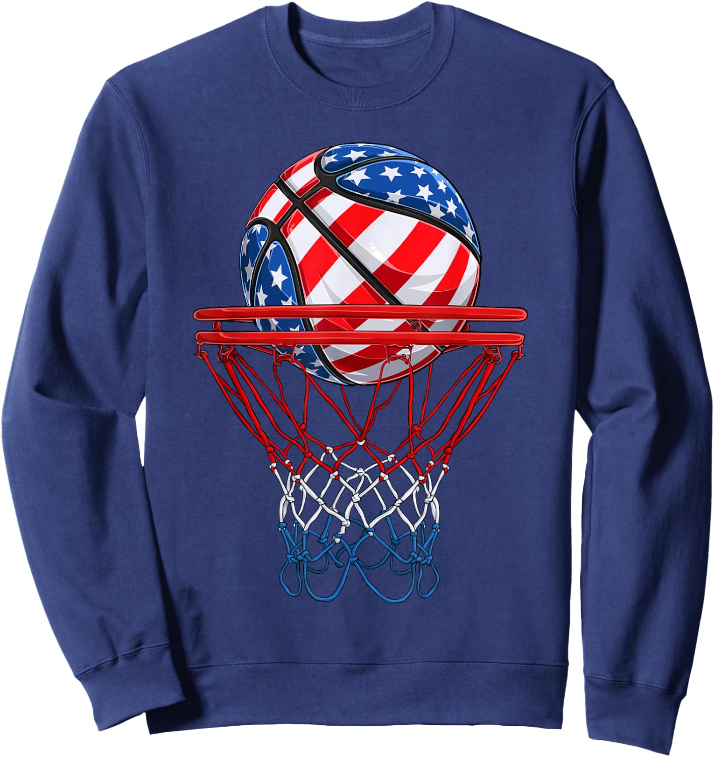 Basketball American Patriotic 4th of July US Flag Men Boys Sweatshirt - Sweatshirt | Navy
