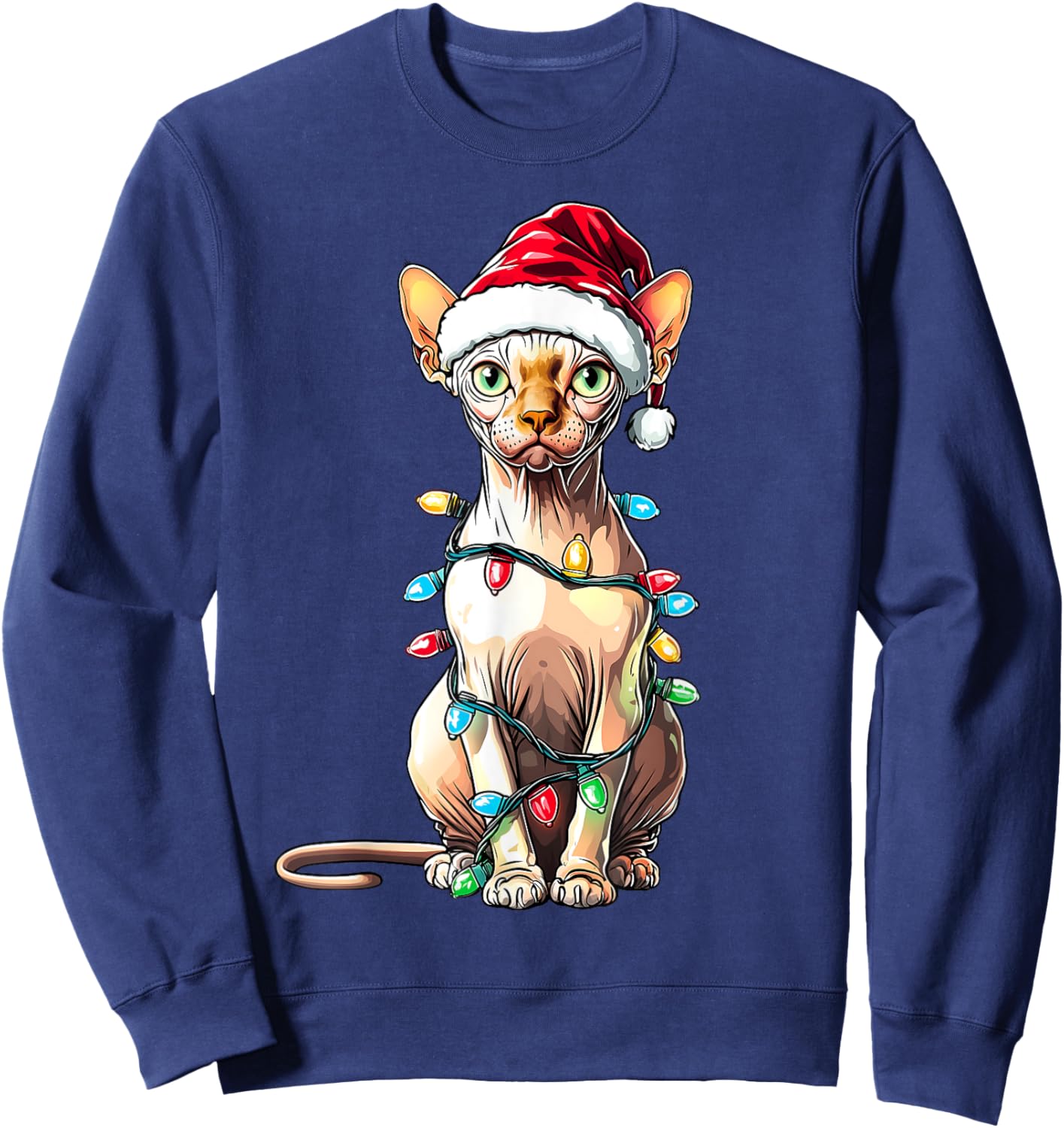 Sphynx Cat Christmas Hat Xmas Women Kids Sweatshirt - Sweatshirt | Navy