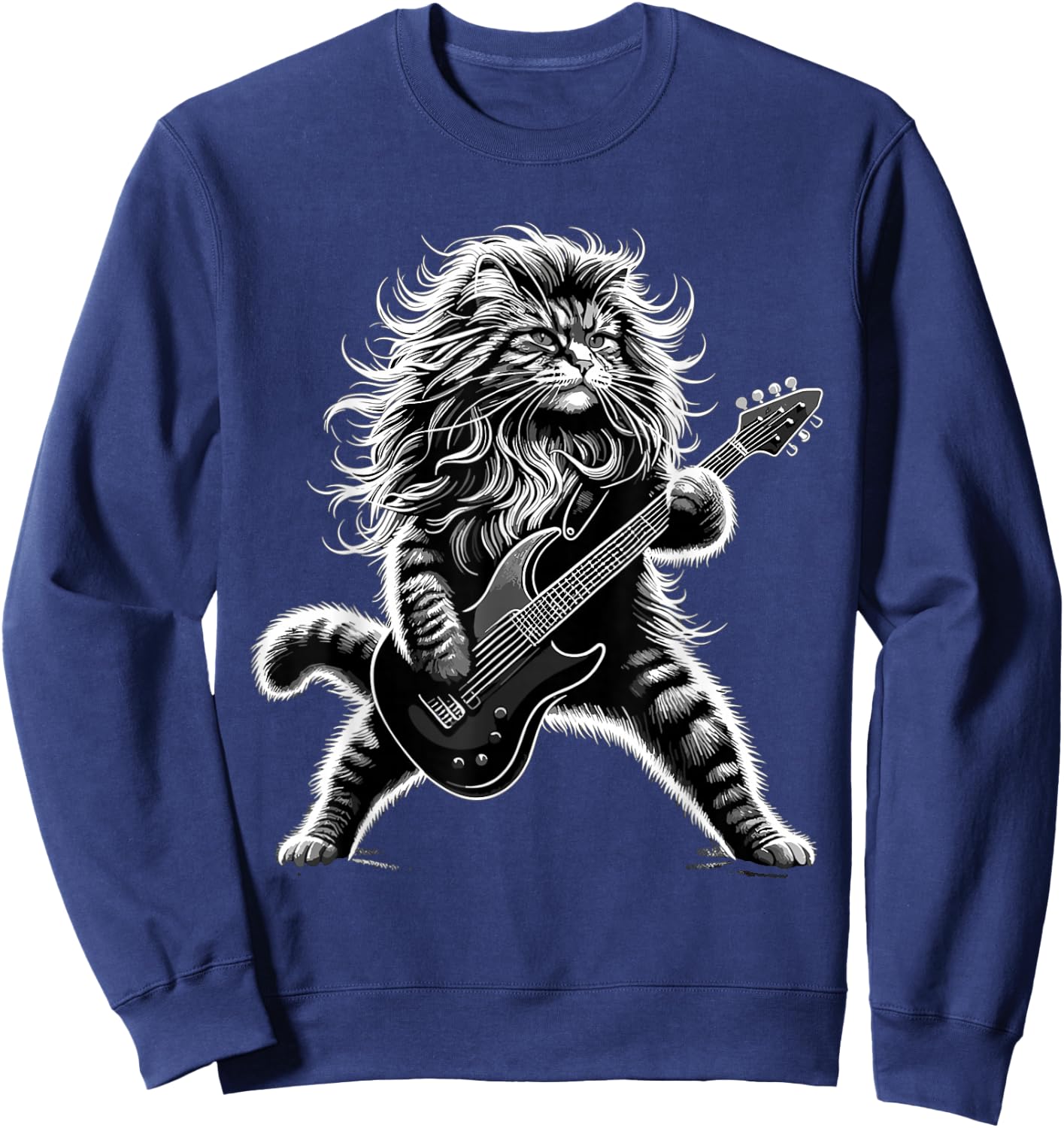 Rock and Roll Cat Playing Guitar Sweatshirt - Sweatshirt | Navy