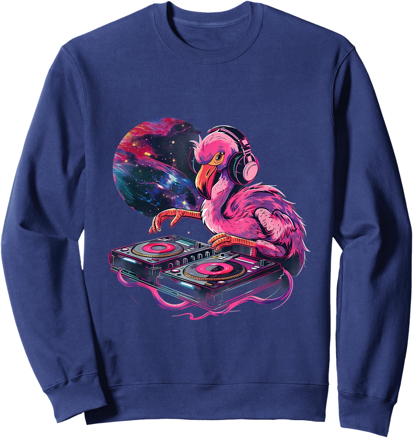 Flamingo DJ EDM Turntable DJ Flamingo Dance Club Beatmaker Sweatshirt - Sweatshirt | Navy