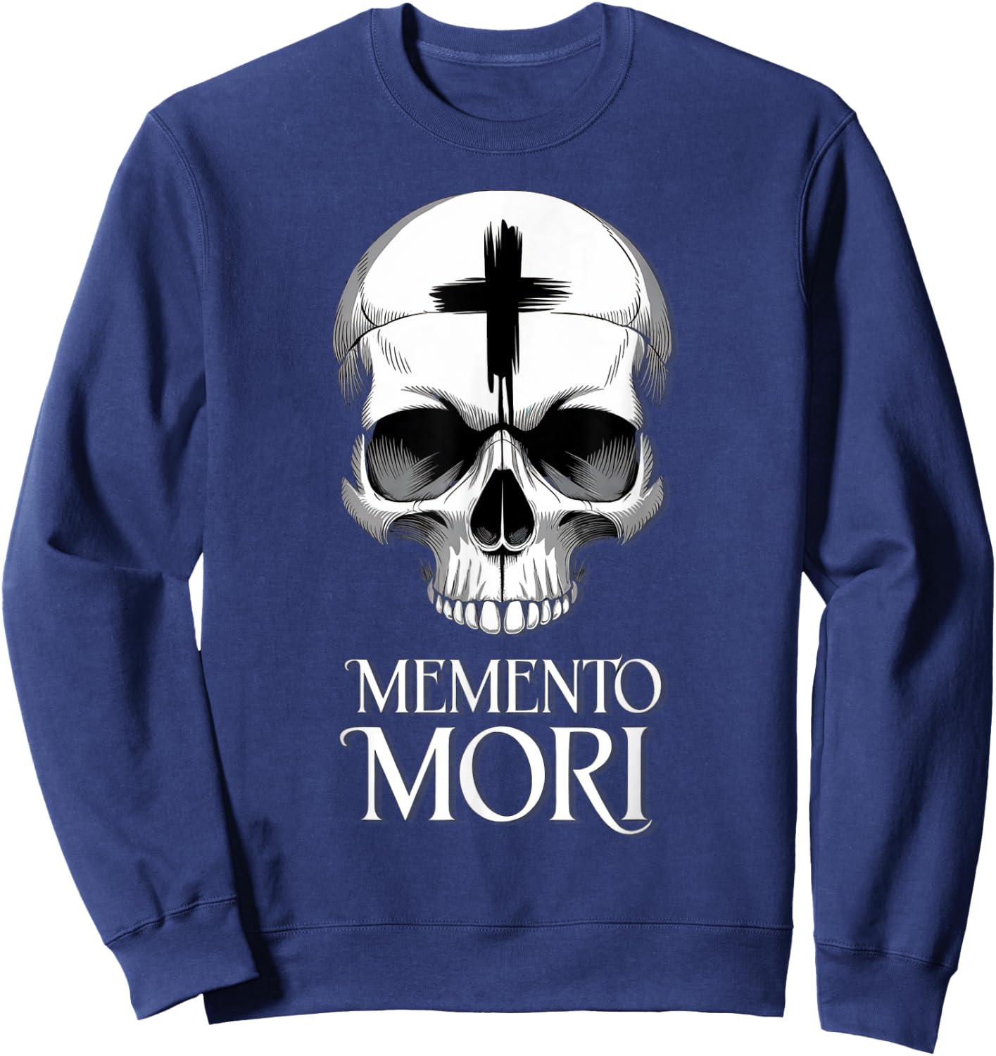 Memento Mori Catholic Crucifix Traditional Latin Mass Skull Sweatshirt - Sweatshirt | Navy