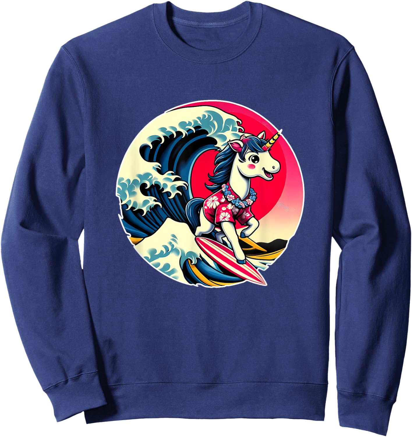 Great Wave Kanagawa Unicorn Surfing Sweatshirt - Sweatshirt | Navy