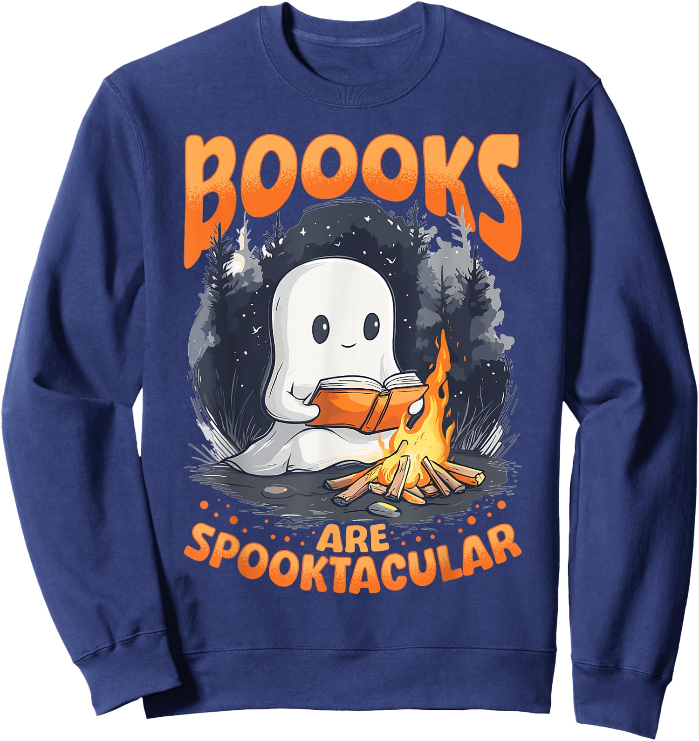 Funny Teacher Halloween Ghost Reading Book Animal Boooks Are Sweatshirt - Sweatshirt | Navy
