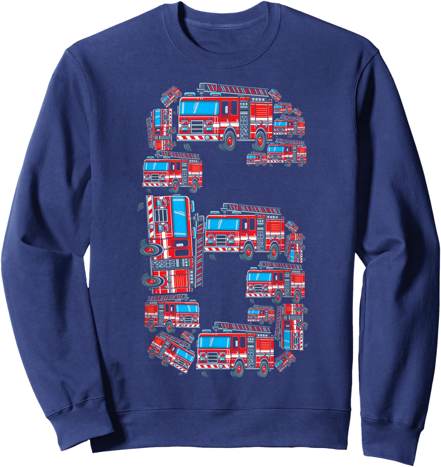 Firetruck 6 Year Old Boy 6th Birthday Fire Truck Fireman 6 Sweatshirt - Sweatshirt | Navy