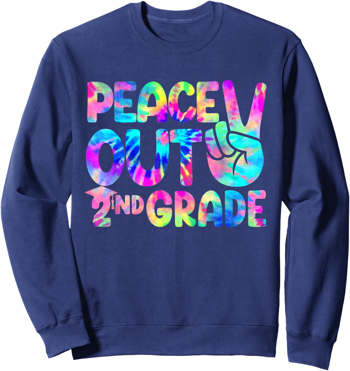 Peace Out 2nd Grade Happy Last Day Of School Tie Dye Kids Sweatshirt - Sweatshirt | Navy
