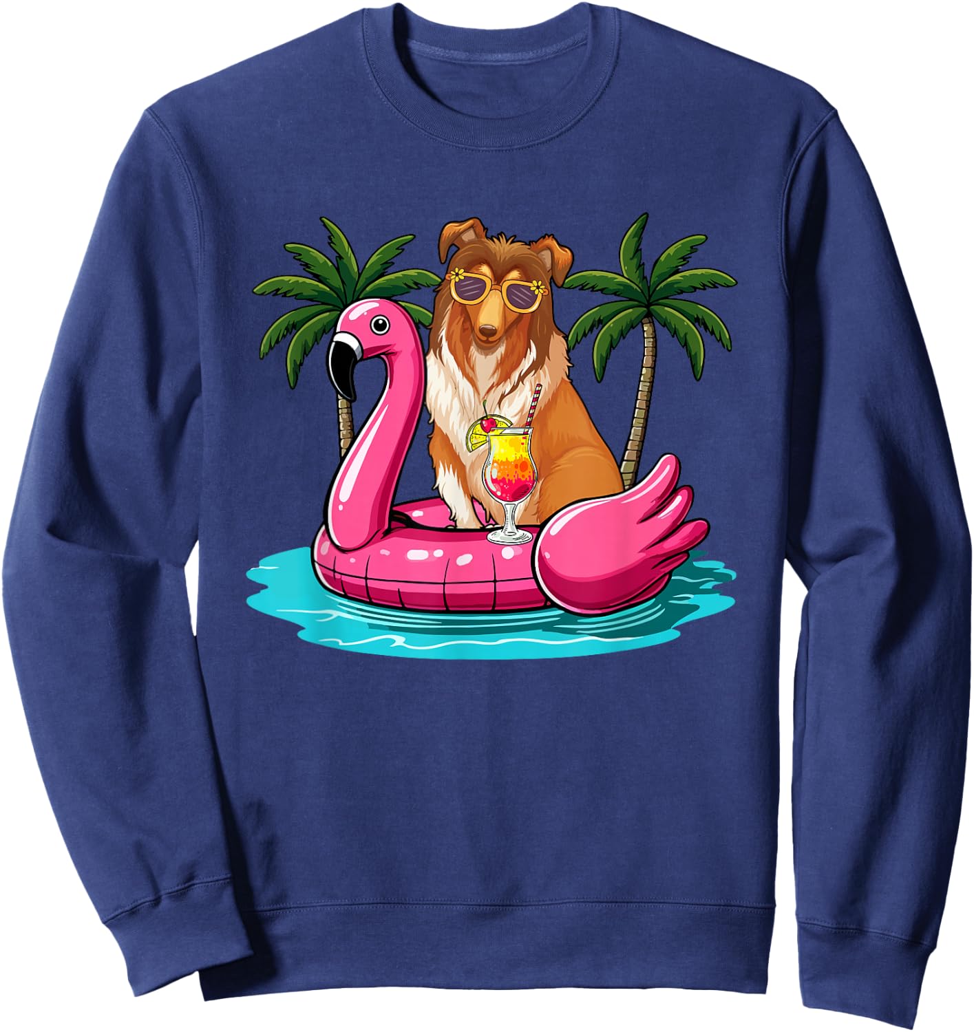 Sheltie Sunglasses On Flamingo Cute Float Costume Summer Sweatshirt - Sweatshirt | Navy